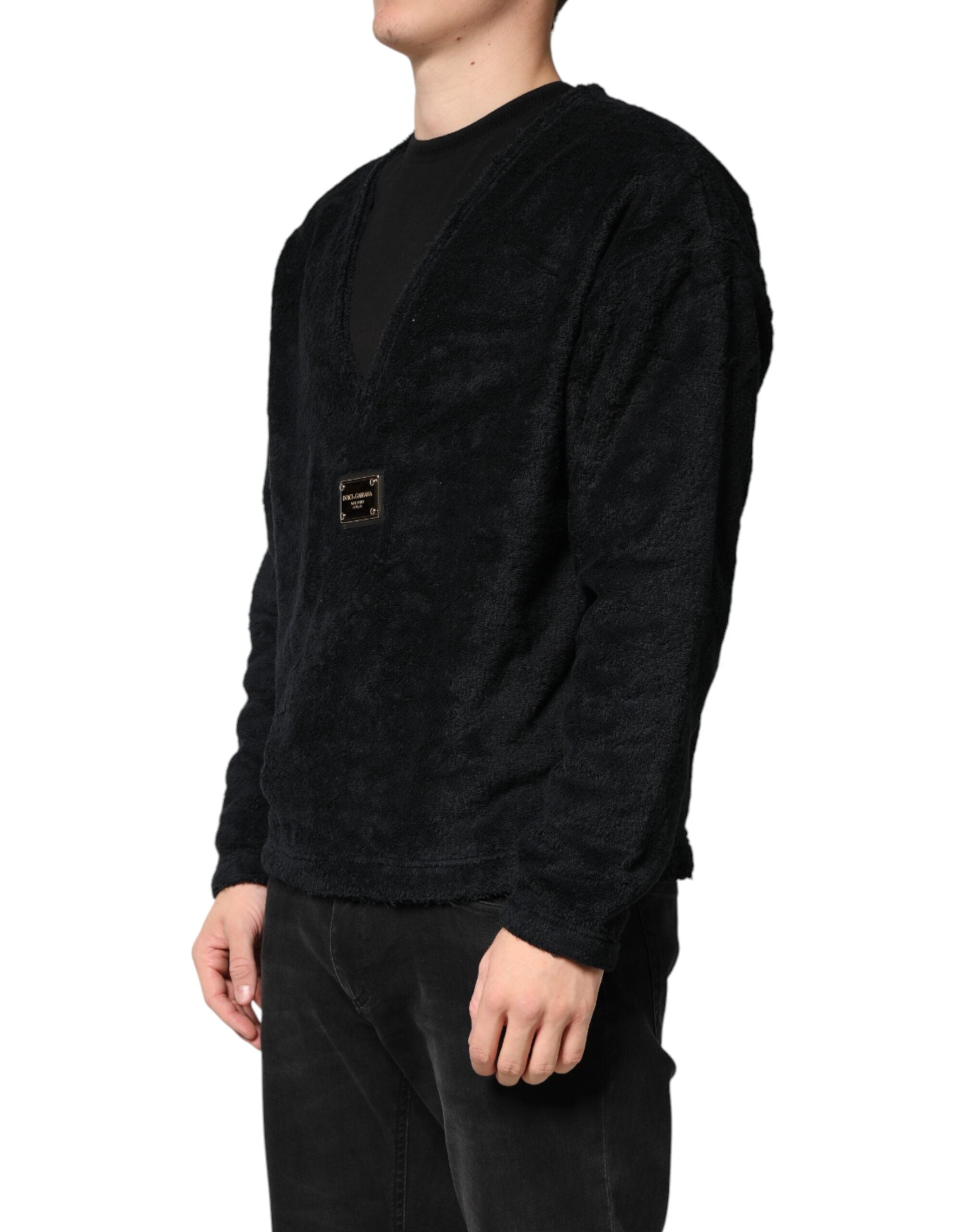 Dolce & Gabbana Black Cotton V-Neck Men Sweatshirt Men's Sweater