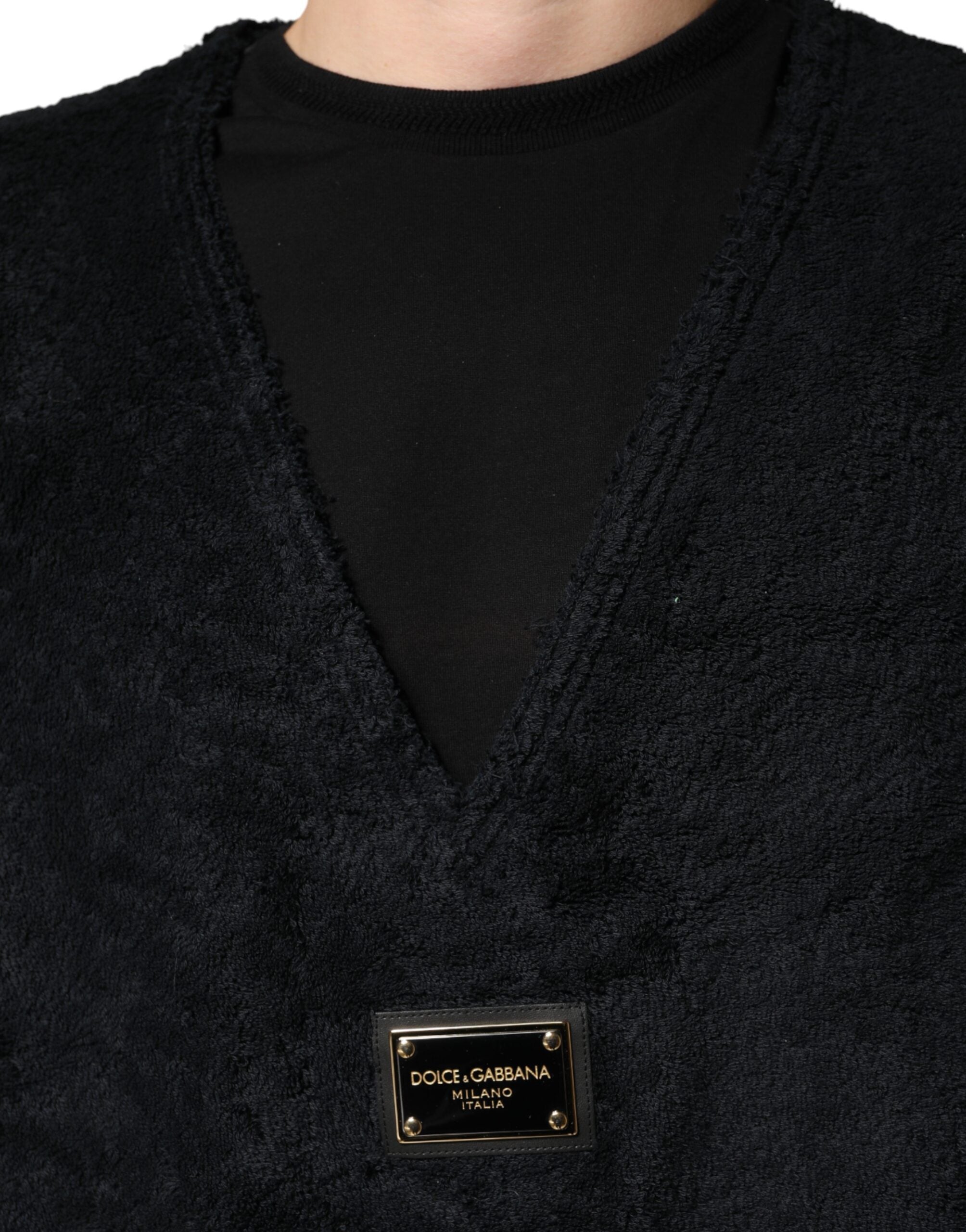 Dolce & Gabbana Black Cotton V-Neck Men Sweatshirt Men's Sweater