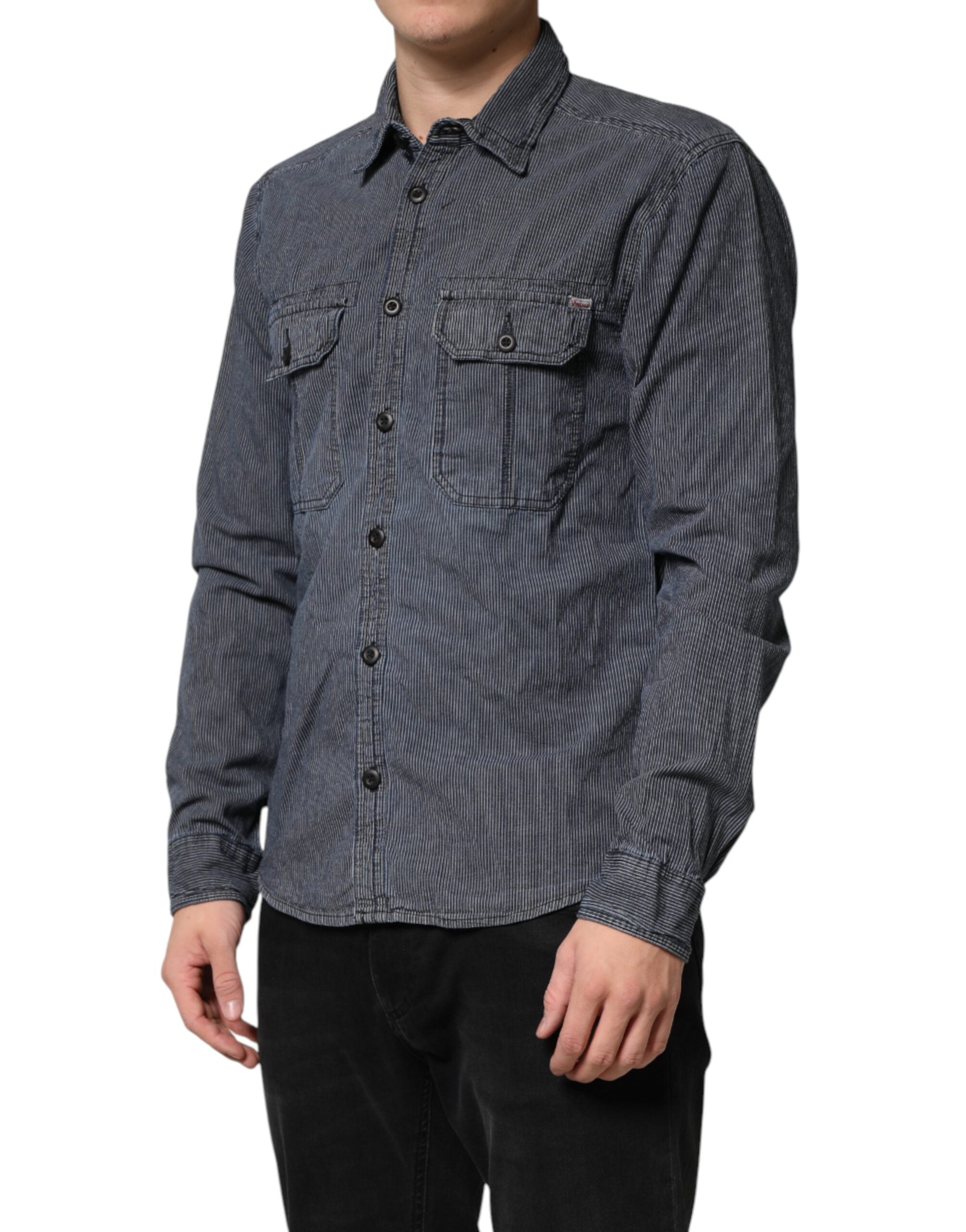 Jack & Jones Blue White Button Down Long Sleeves Men Denim Men's Shirt