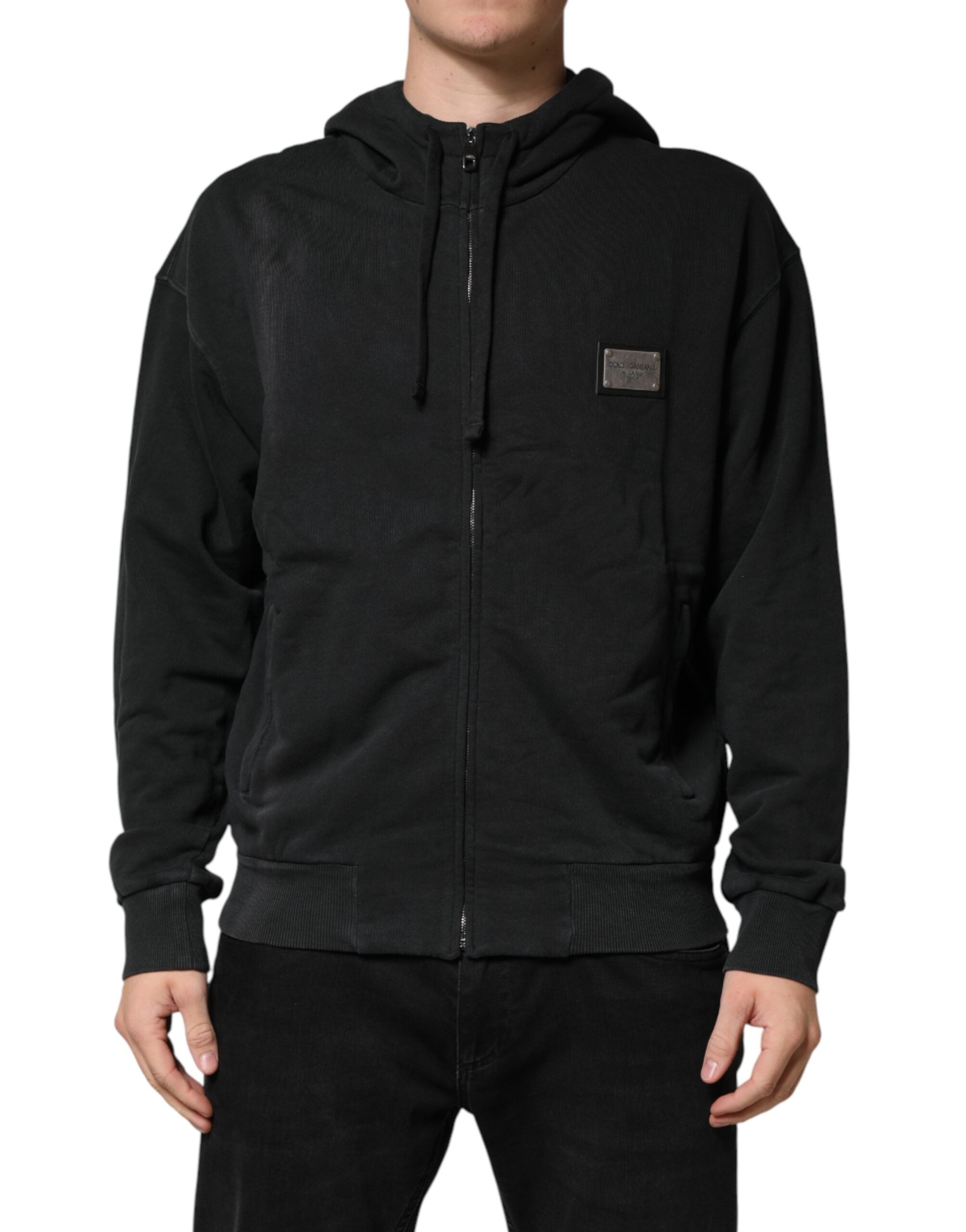 Dolce & Gabbana Black Full Zip Hooded Men Sweatshirt Men's Sweater