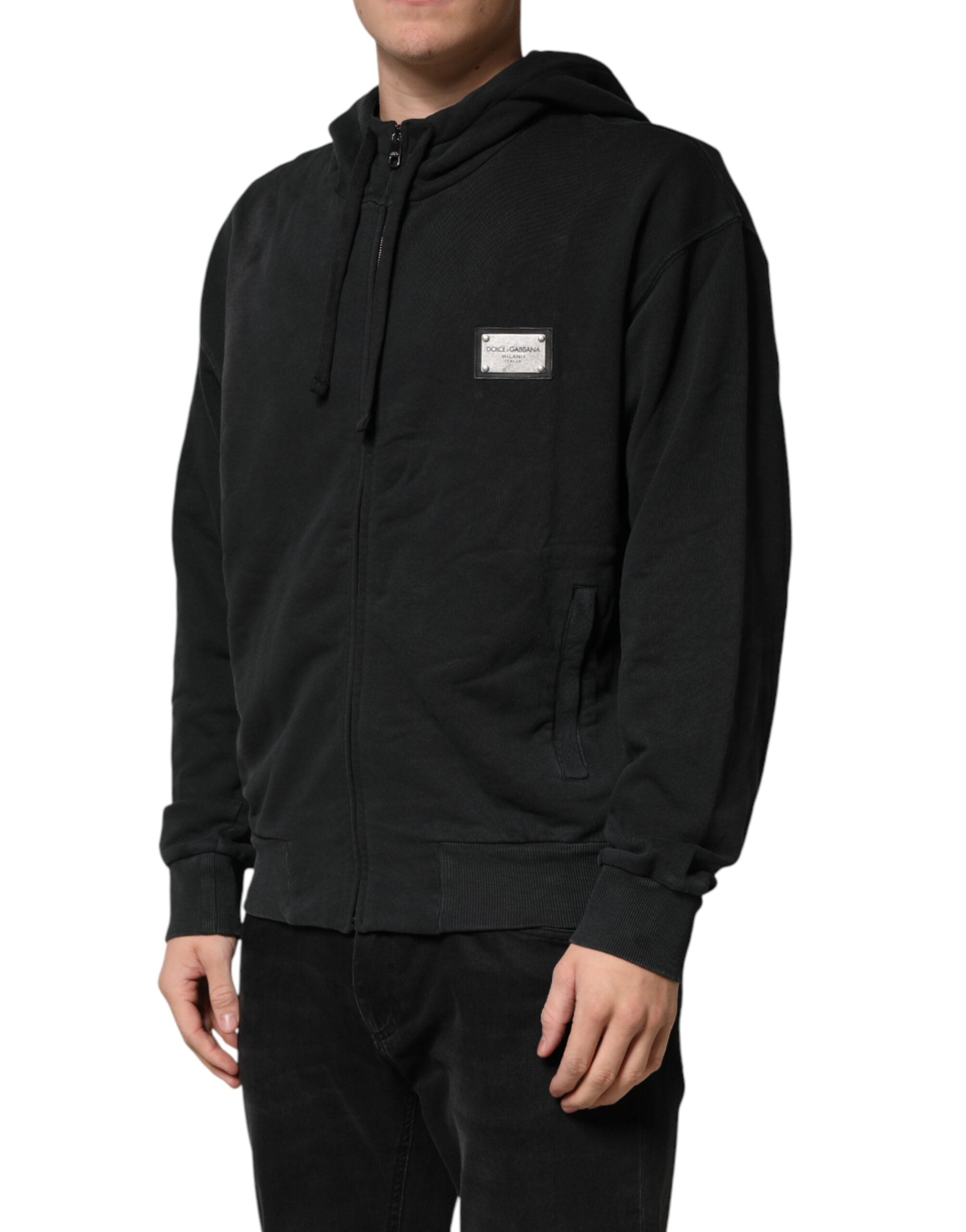 Dolce & Gabbana Black Full Zip Hooded Men Sweatshirt Men's Sweater