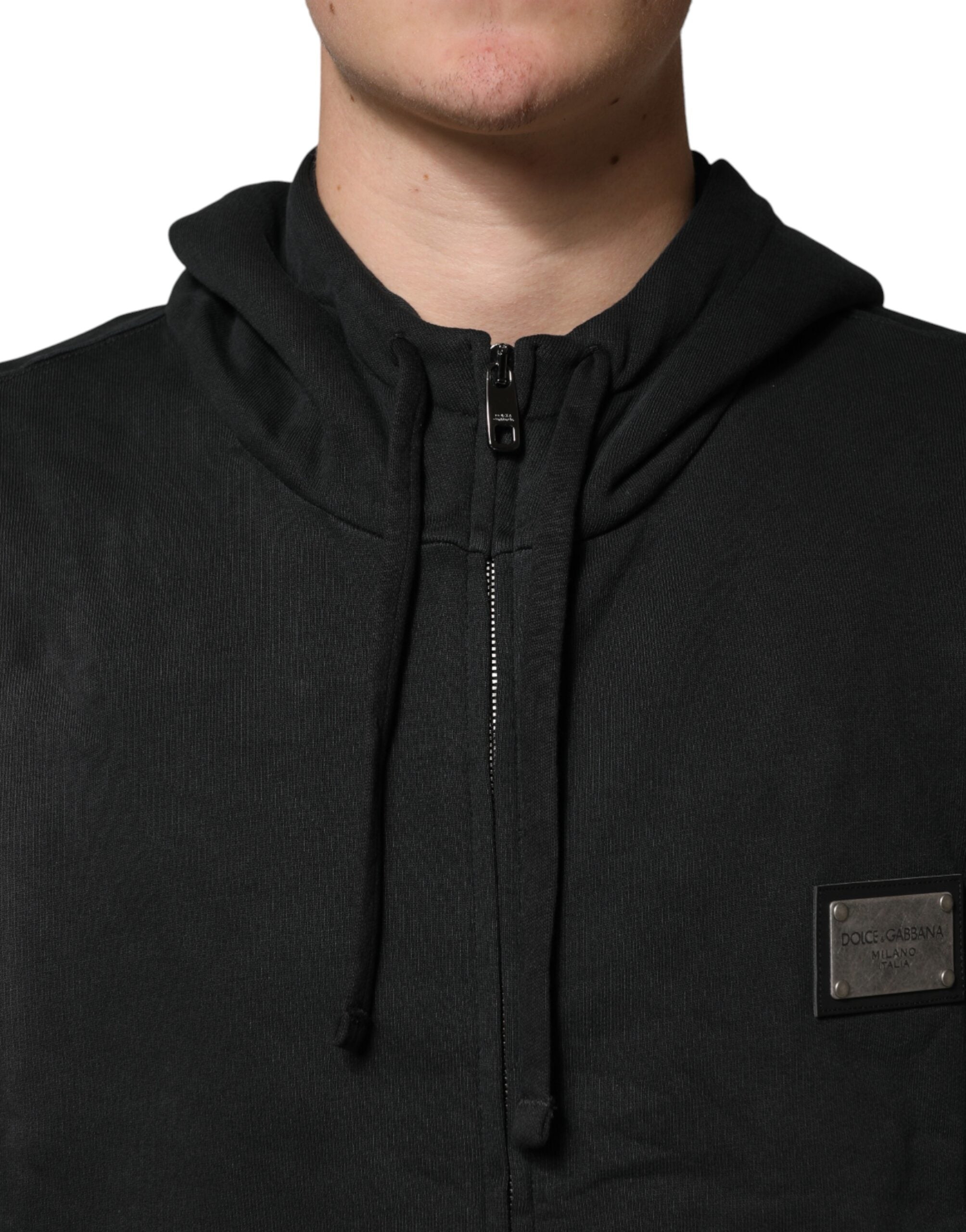 Dolce & Gabbana Black Full Zip Hooded Men Sweatshirt Men's Sweater