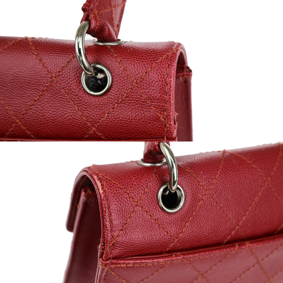 Chanel Vintage Cc Flap Top Handle Calfskin Leather Red Calfskin Bag (Pre-Owned)