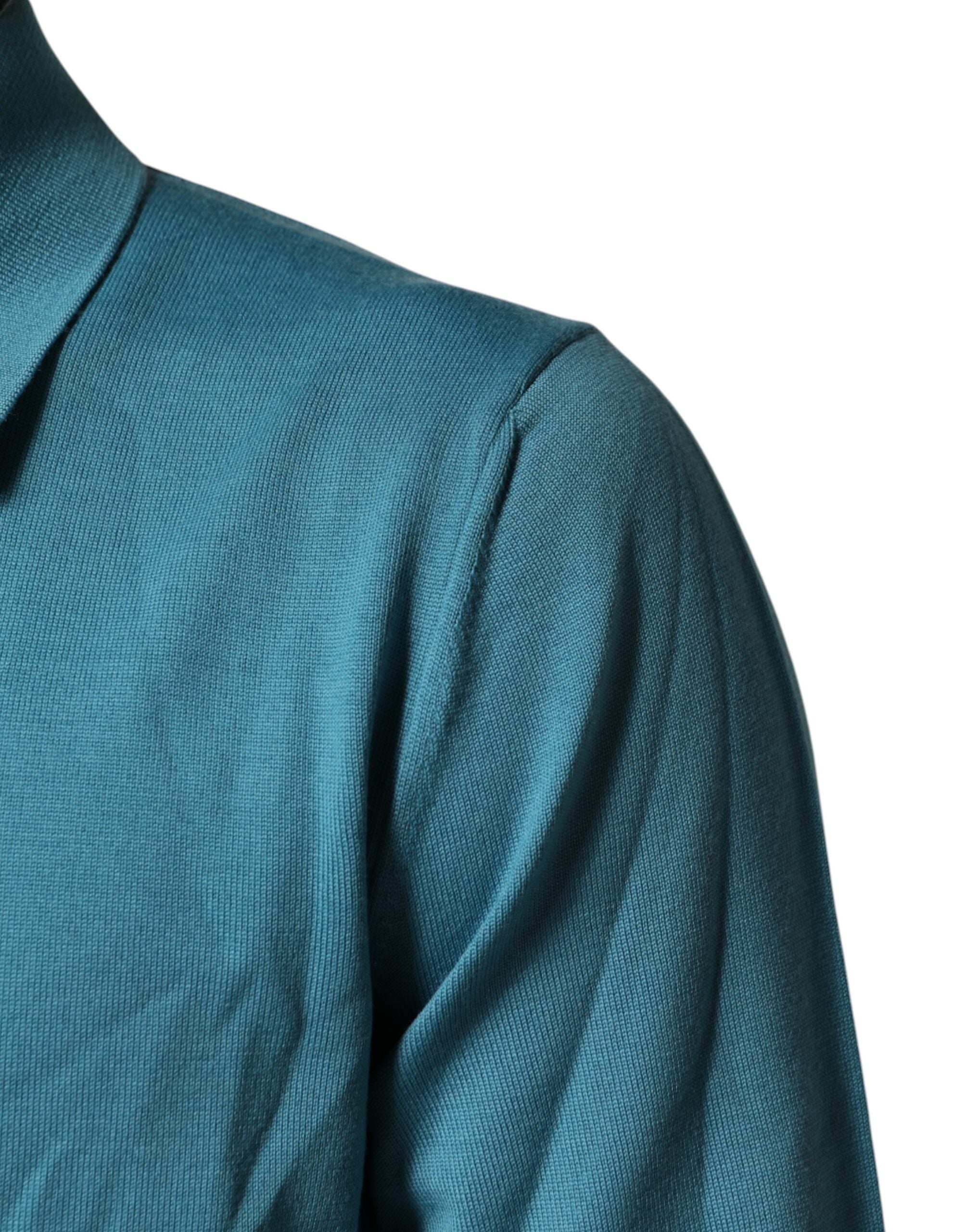 Dolce & Gabbana Teal Wool Collared Polo Pullover Men's Sweater