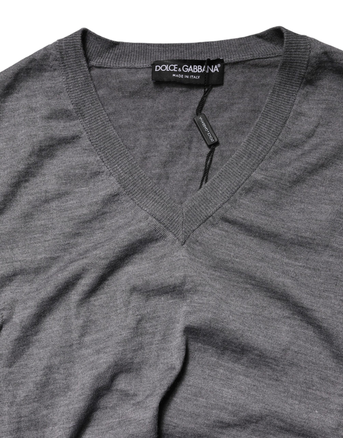 Dolce & Gabbana Gray Cashmere V-Neck Men Pullover Men's Sweater (Pre-Owned)