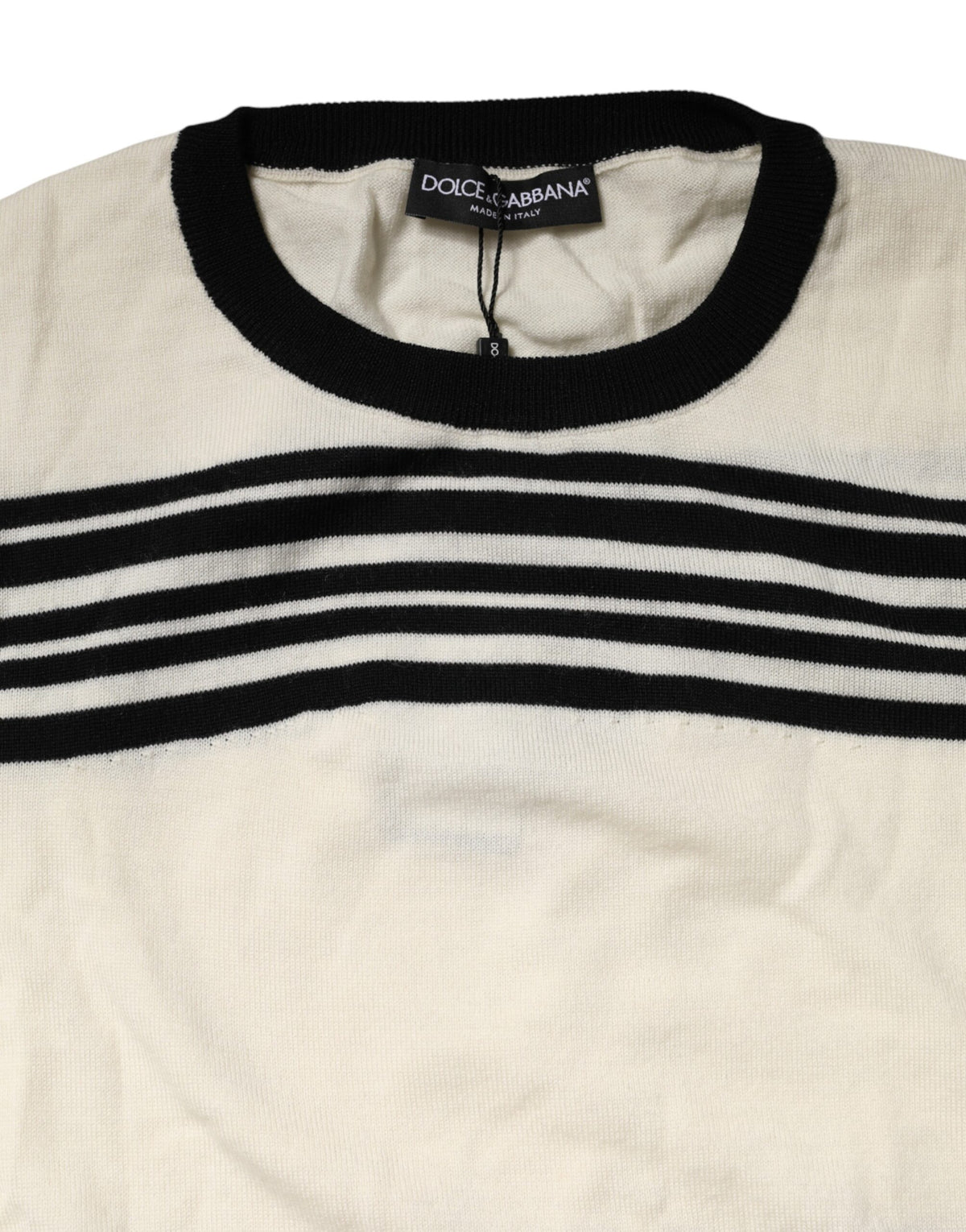Dolce & Gabbana Black White Stripe CrewNeck Pullover Men's Sweater