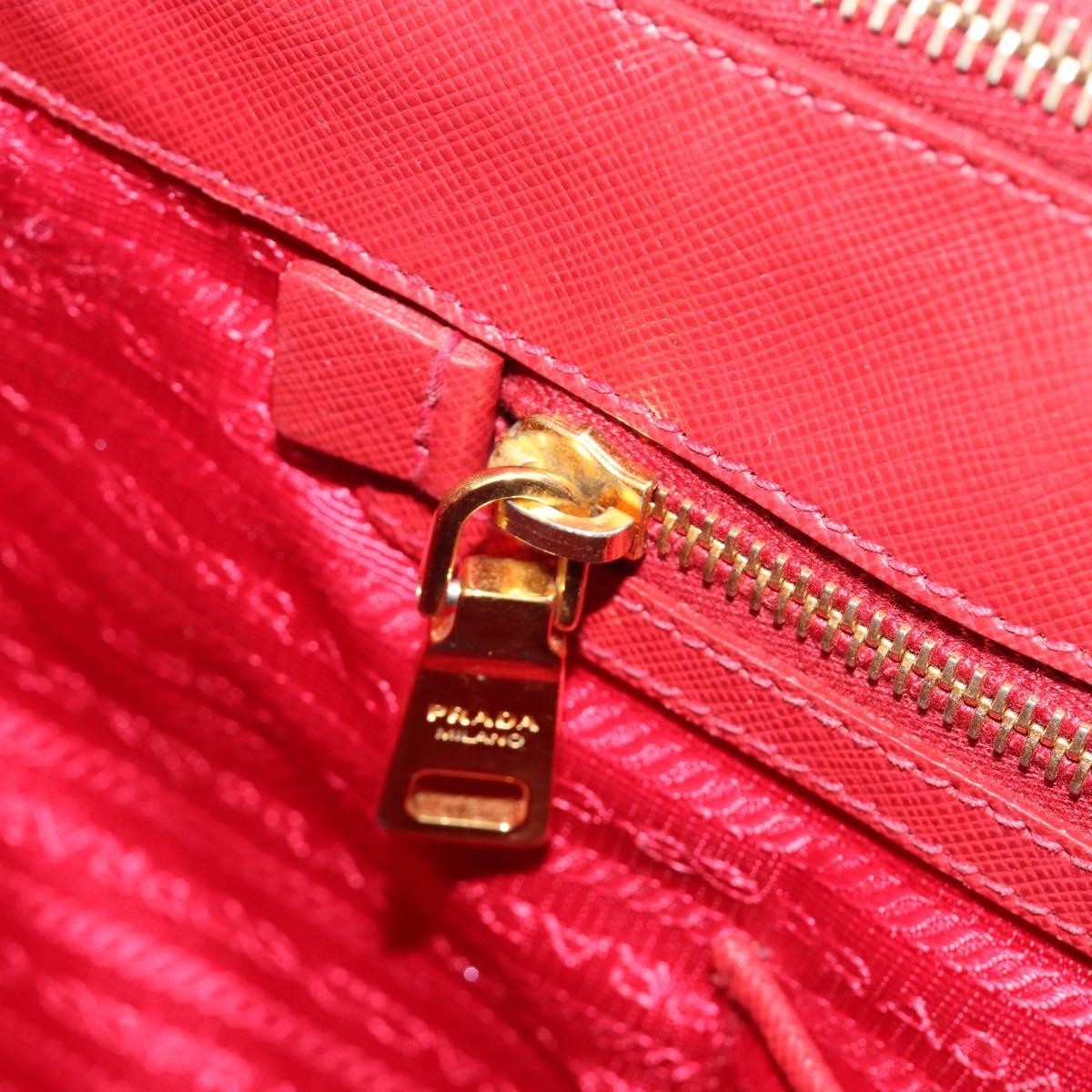 Prada Double Zip Lux Tote Saffiano Leather Red Leather Handbag (Pre-Owned)