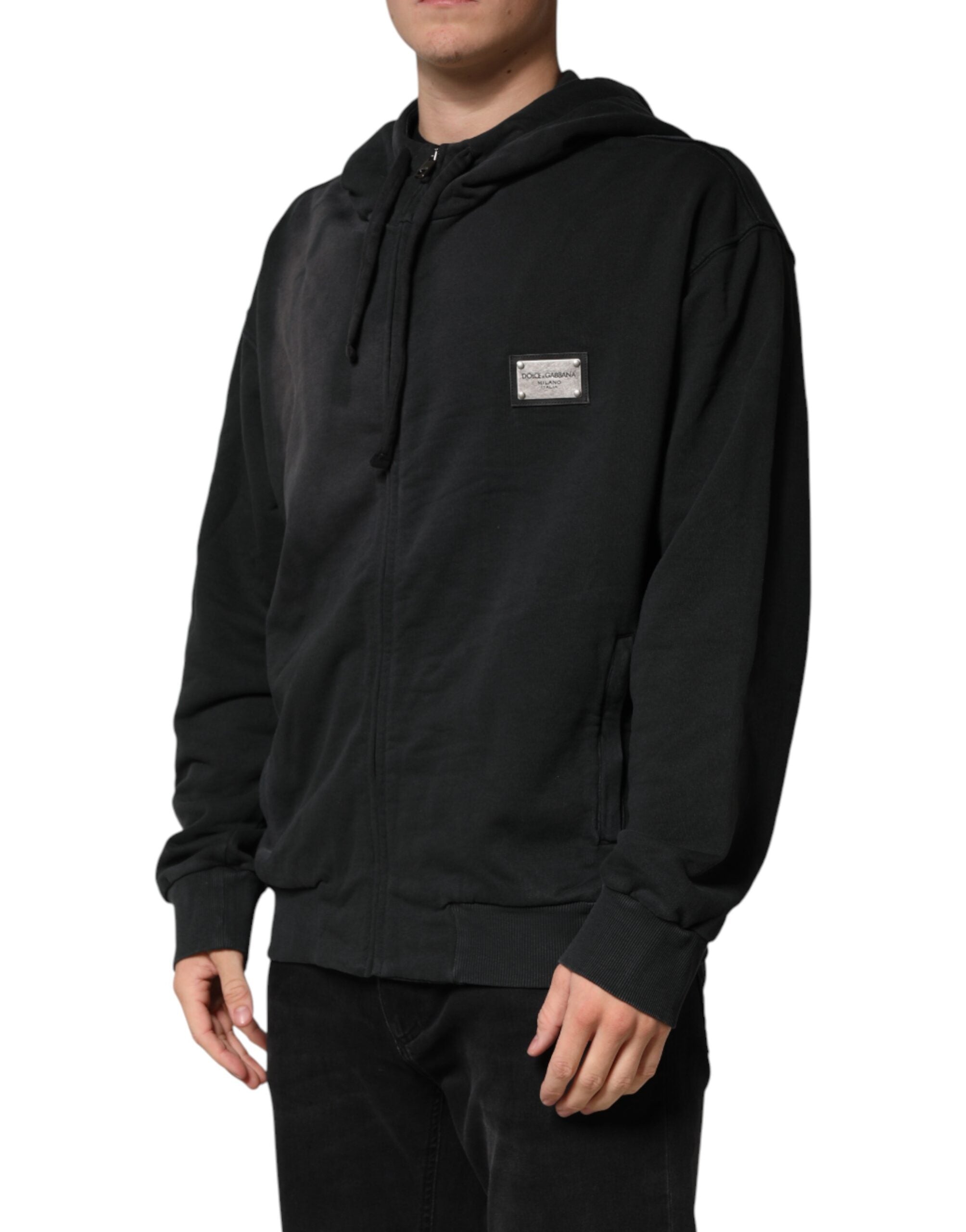 Dolce & Gabbana Black Logo Zipped Hooded Sweatshirt Men's Sweater (Pre-Owned)
