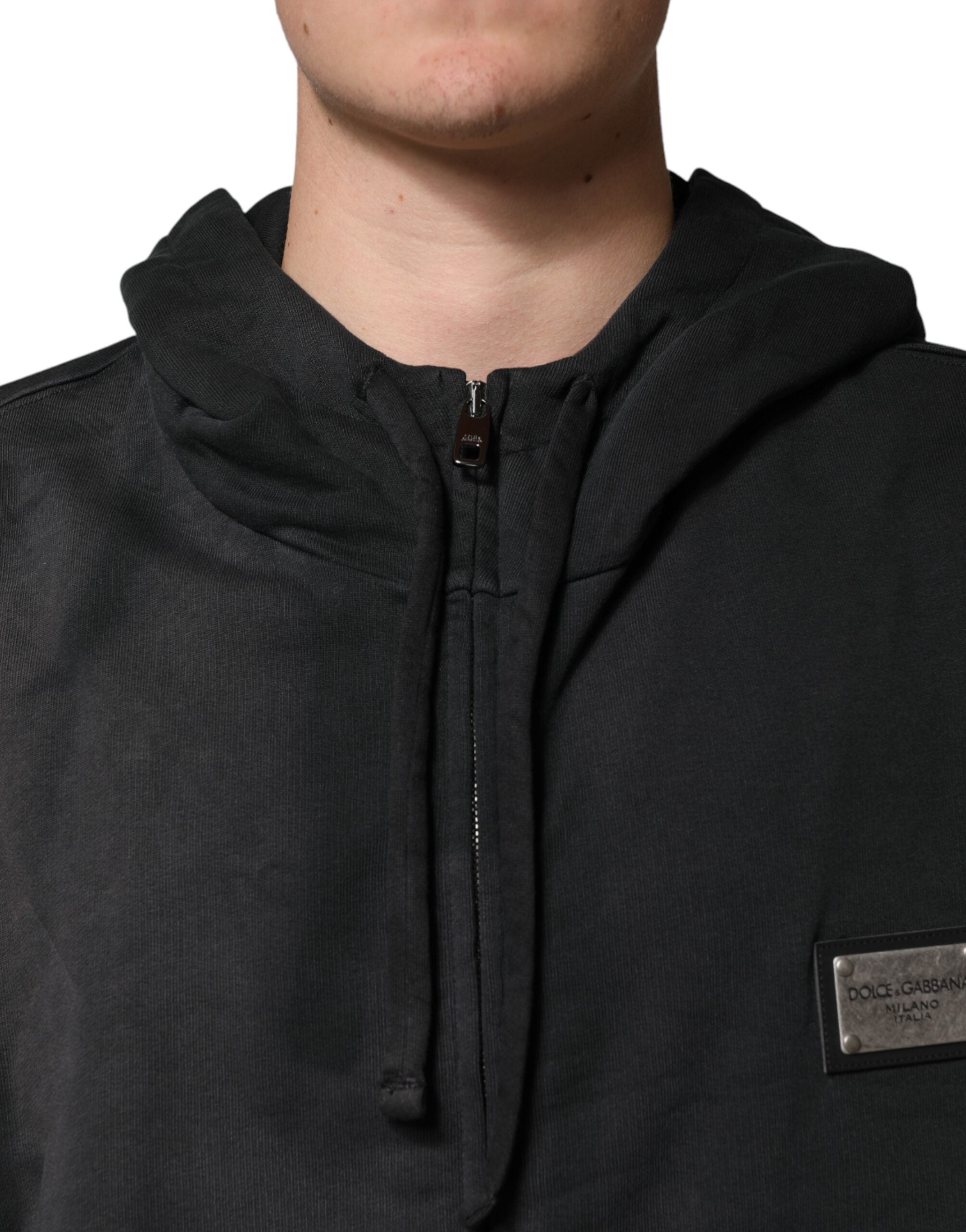 Dolce & Gabbana Black Logo Zipped Hooded Sweatshirt Men's Sweater (Pre-Owned)