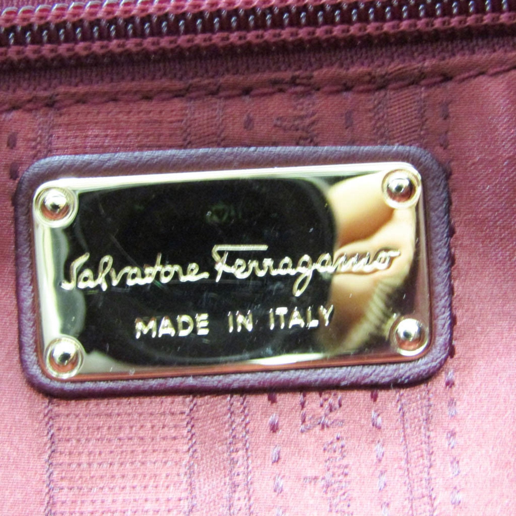 Salvatore Ferragamo Vara Burgundy Leather Shoulder Bag (Pre-Owned)