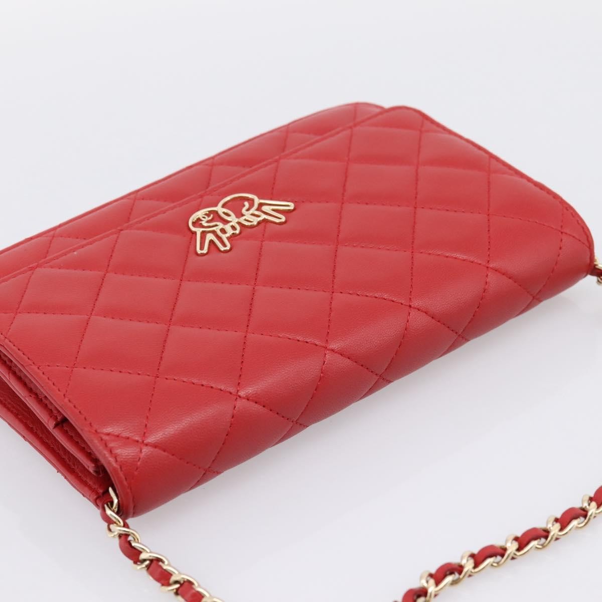 Chanel Wallet On Chain Quilted Lambskin Red Leather Wallets Accessory (Pre-Owned)