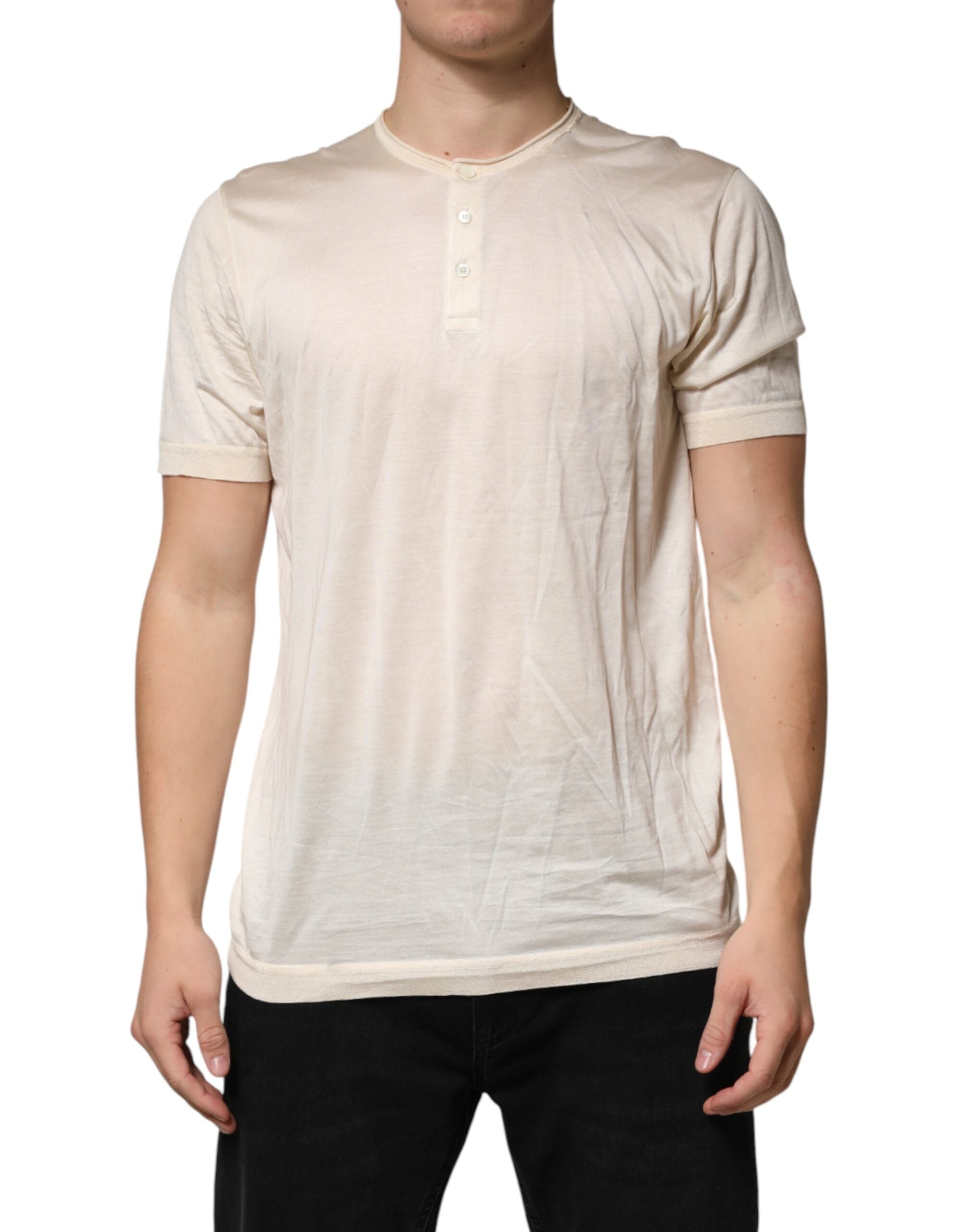 Dolce & Gabbana Off White Cotton Blend Men Henley Men's T-shirt (Pre-Owned)