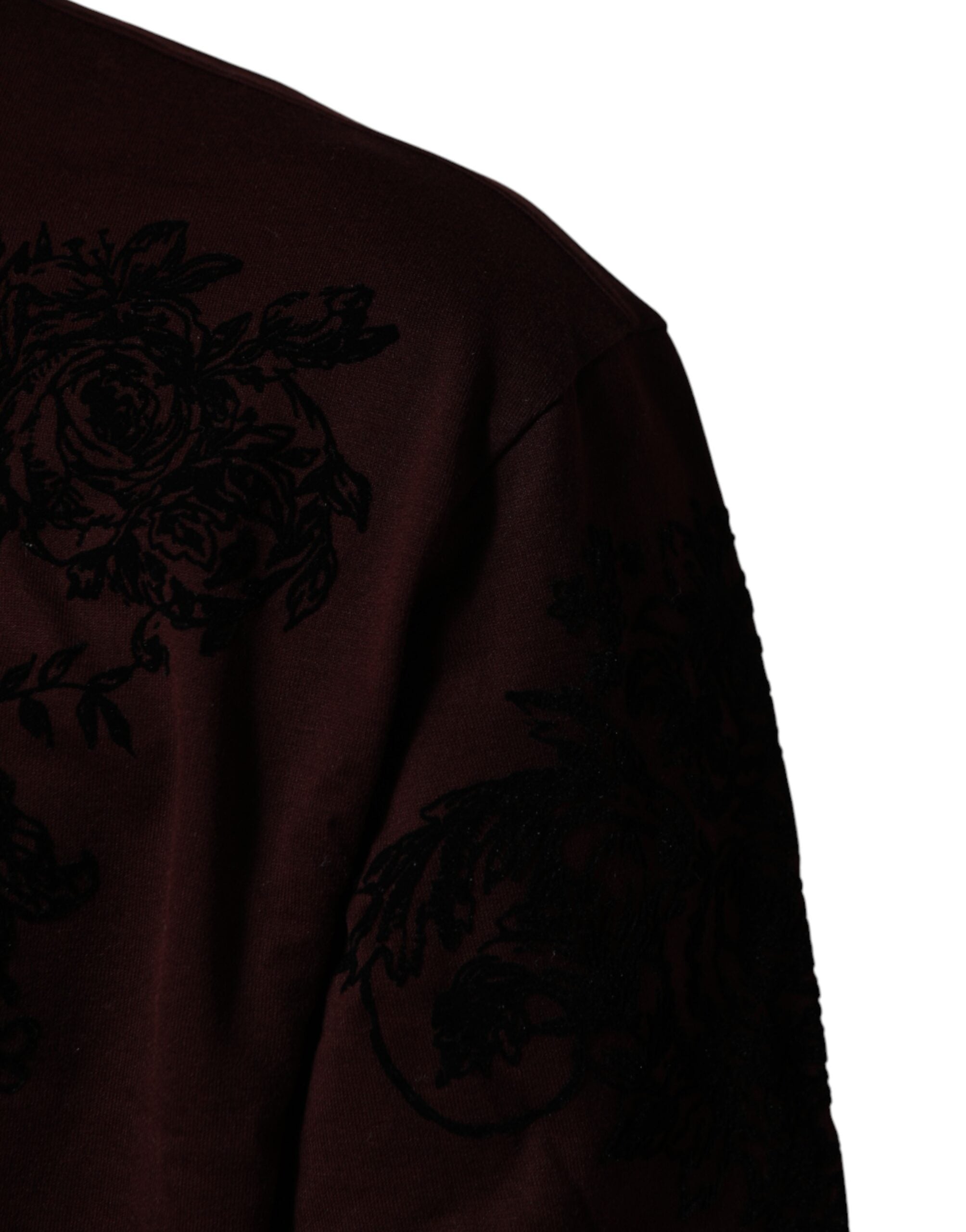 Dolce & Gabbana Maroon DG Crown Floral Crewneck Men Men's T-shirt (Pre-Owned)