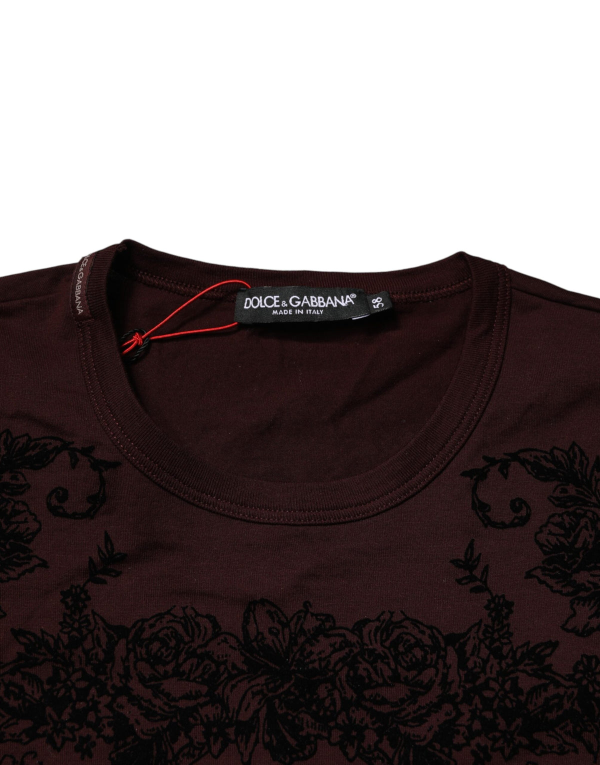 Dolce & Gabbana Maroon DG Crown Floral Crewneck Men Men's T-shirt (Pre-Owned)