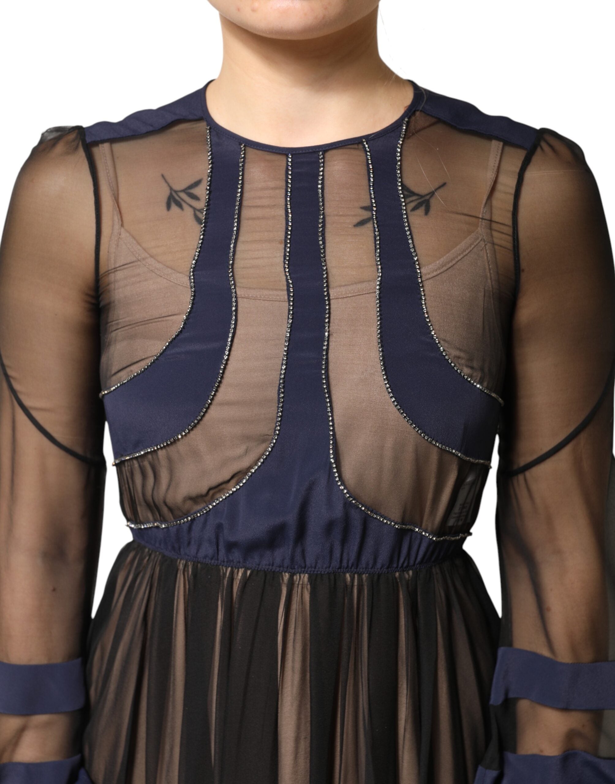 N.21 Blue Long Sleeves Sheer Silk Sheath A-line Midi Women's Dress (Pre-Owned)