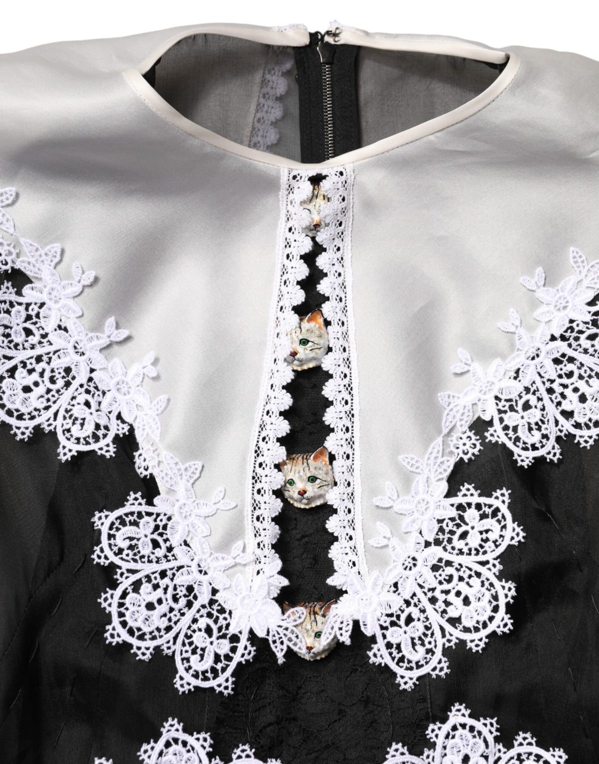 Dolce & Gabbana Black White Silk Macrame Lace Midi Women's Dress