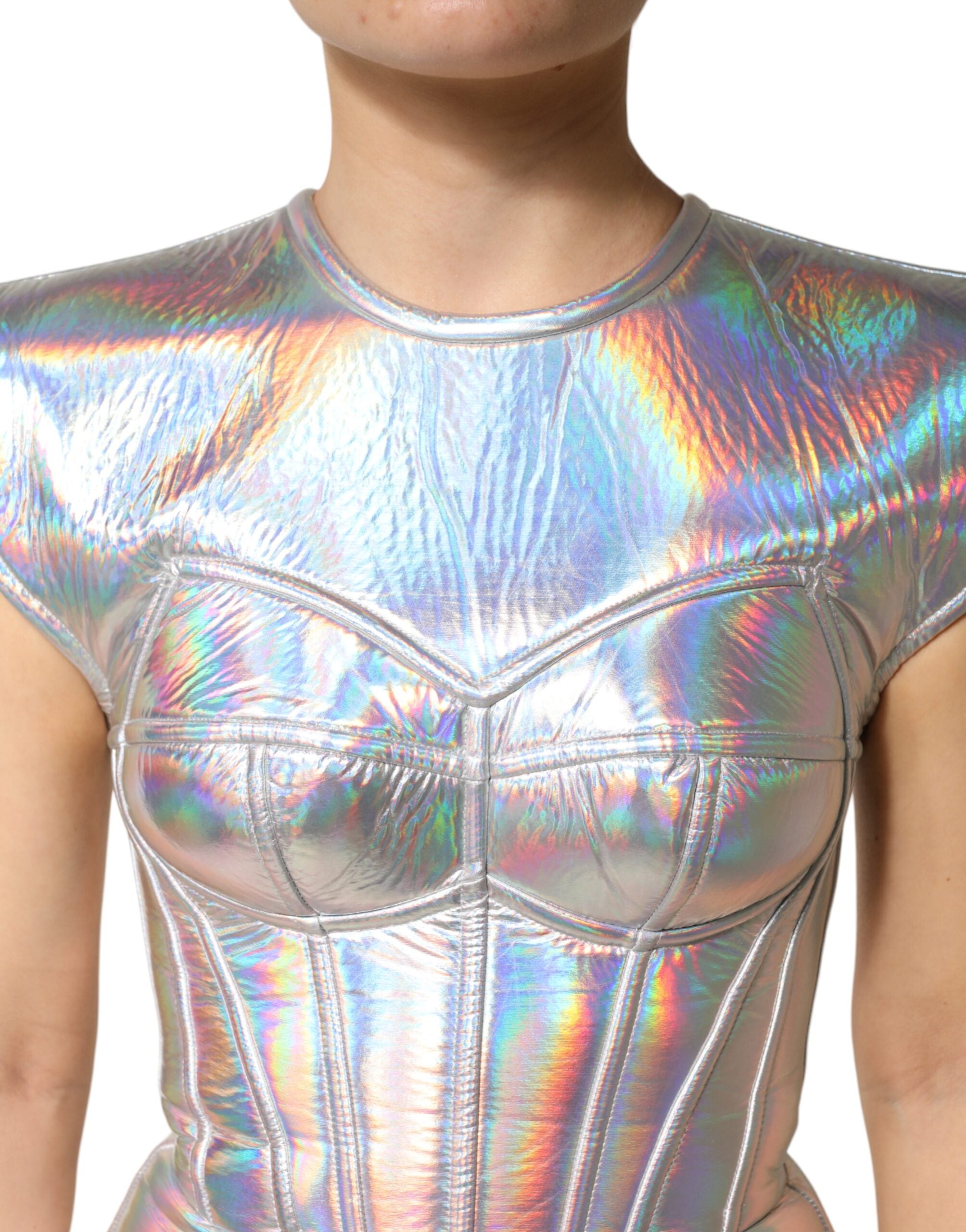 Dolce & Gabbana Silver Iridescent Bodycon Sheath Midi Women's Dress