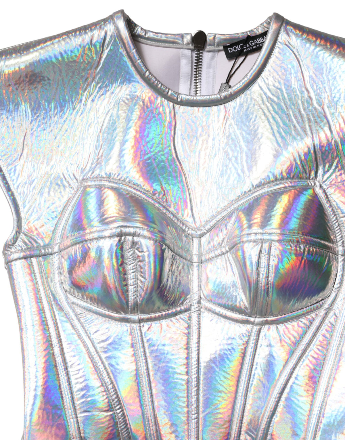 Dolce & Gabbana Silver Iridescent Bodycon Sheath Midi Women's Dress