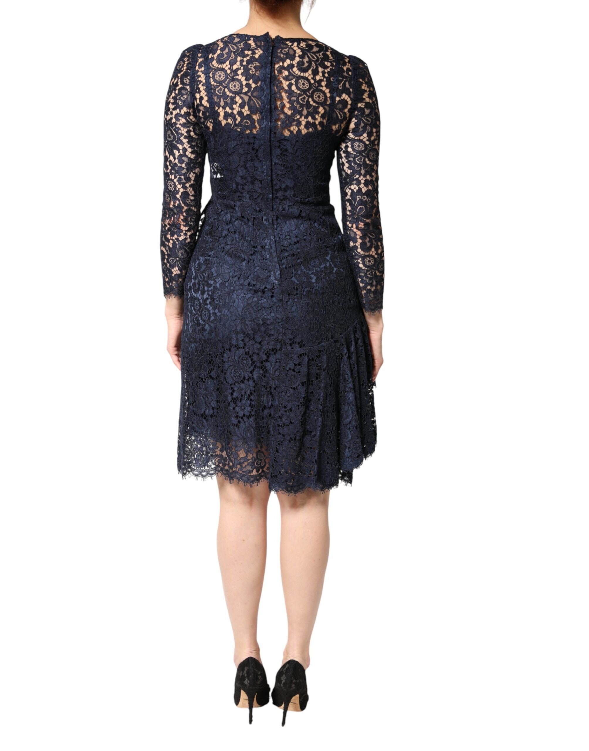 Dolce & Gabbana Blue Lace Ruffle A-line Knee Length Women's Dress