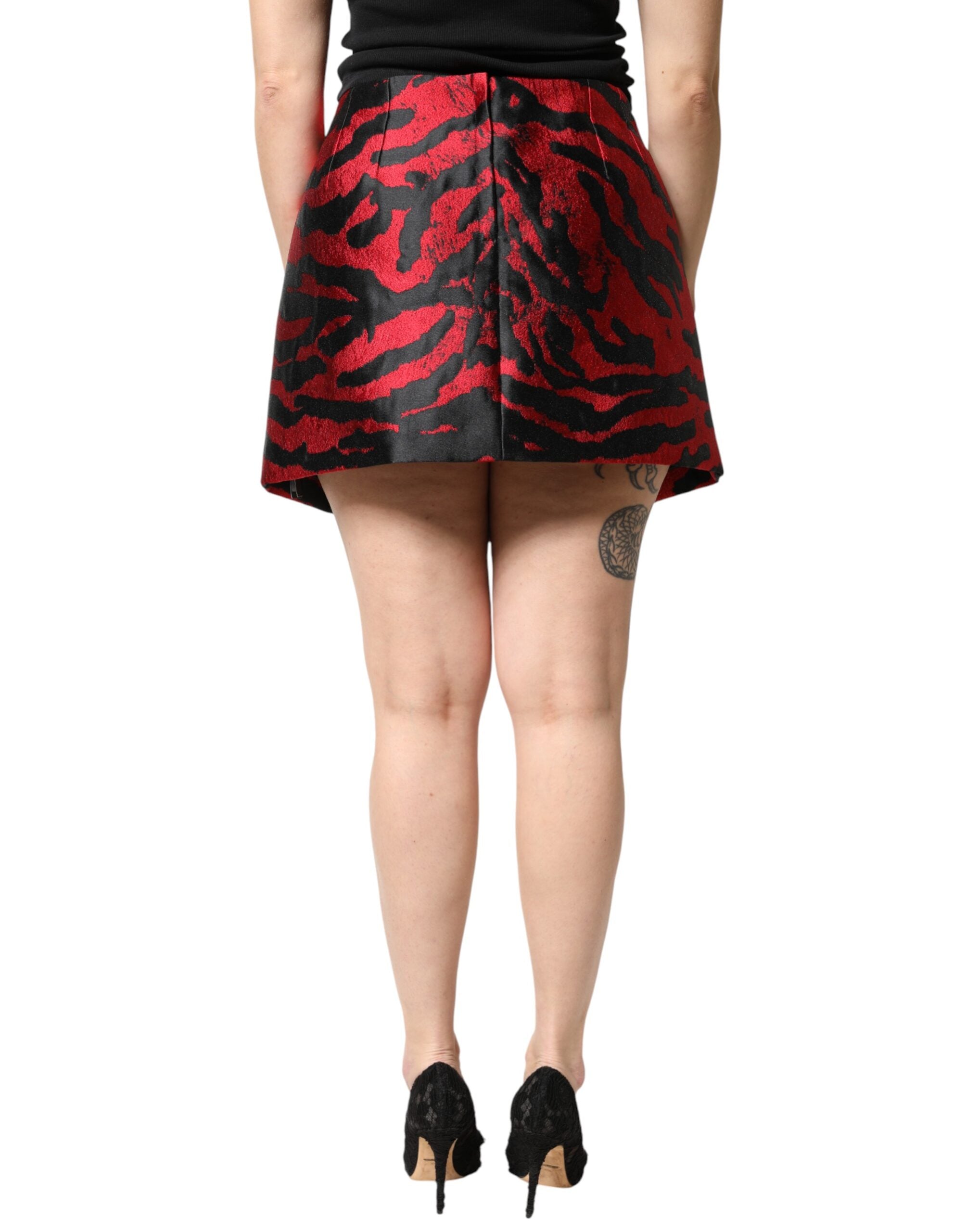 Dolce & Gabbana Black Red Jacquard High Waist Mini Women's Skirt