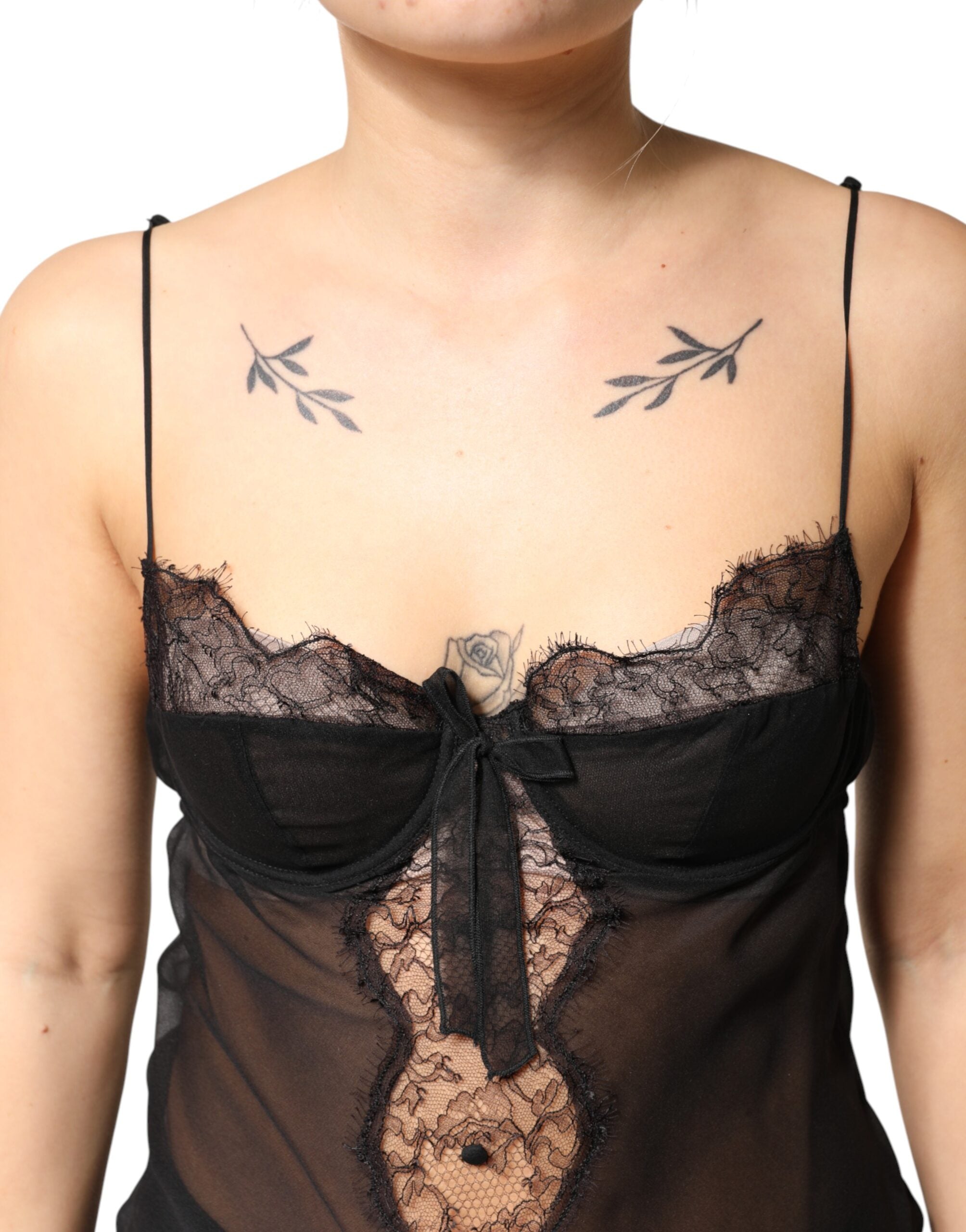 Dolce & Gabbana Black Silk Floral Lace Chemise Lingerie Women's Top