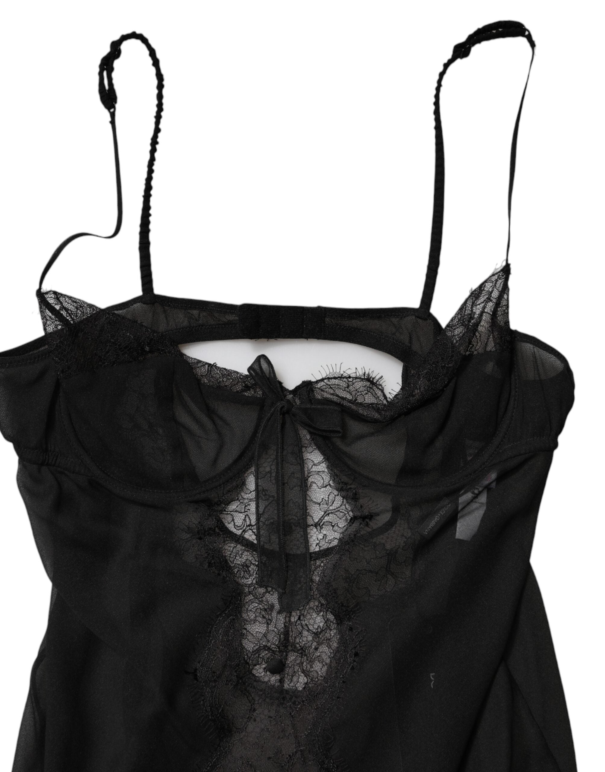 Dolce & Gabbana Black Silk Floral Lace Chemise Lingerie Women's Top
