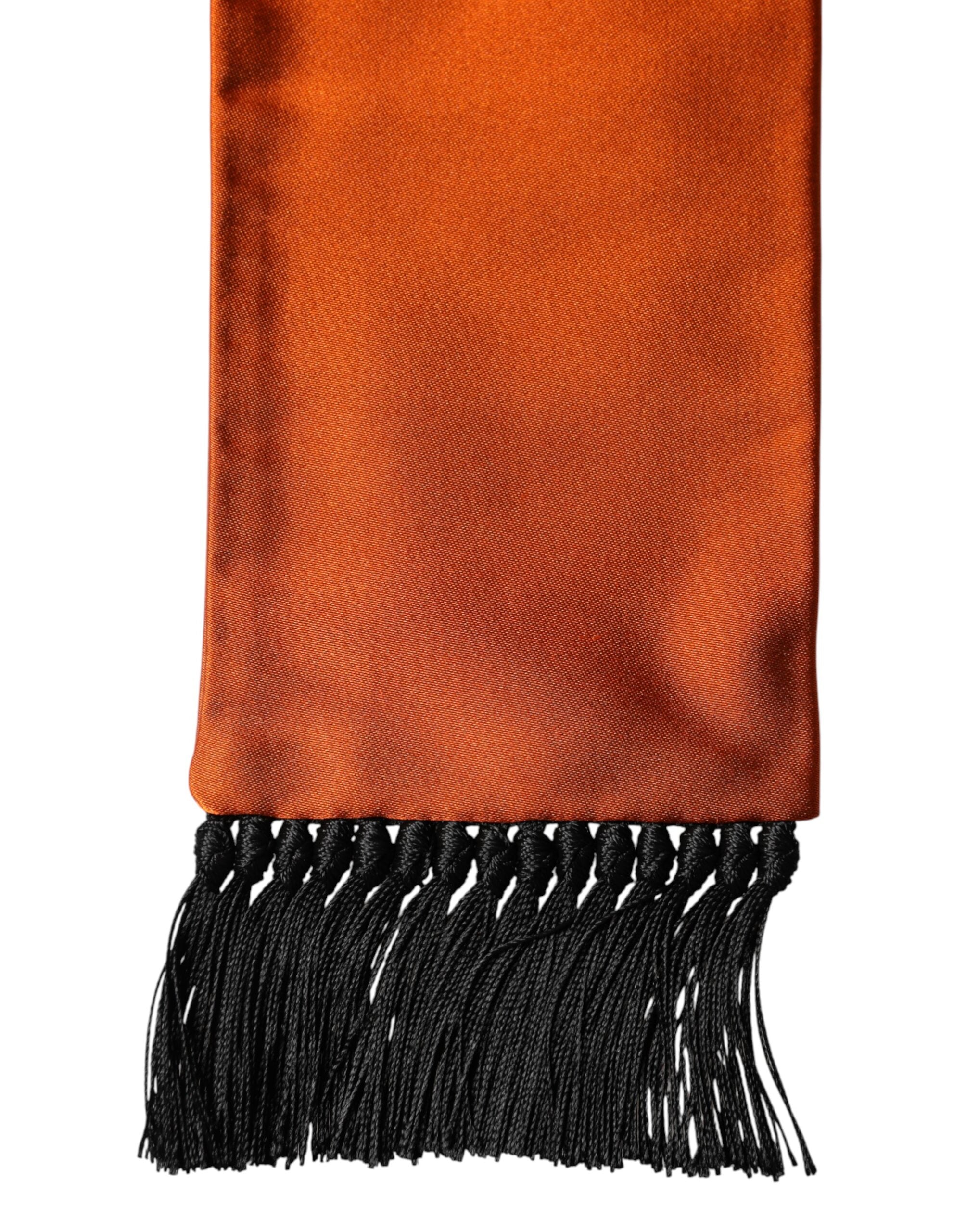 Dolce & Gabbana Orange Silk Fringes Neck Wrap Foulard Men's Scarf