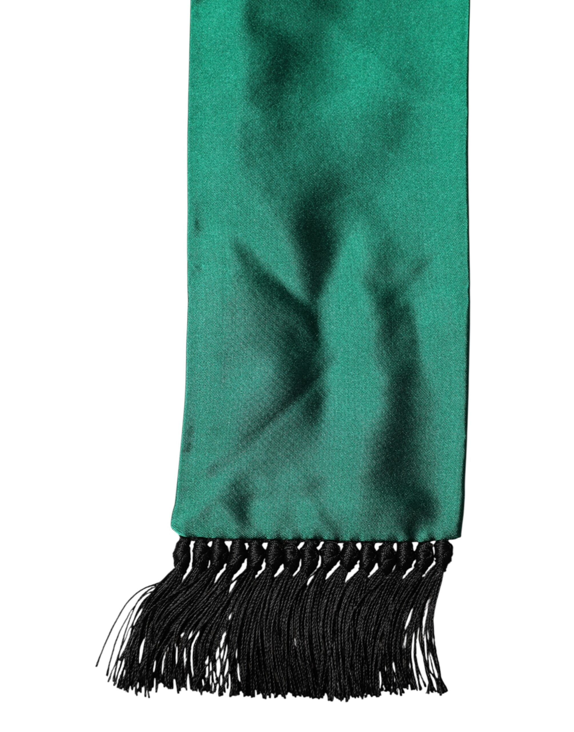 Dolce & Gabbana Green Silk Fringes Neck Wrap Foulard Men's Scarf