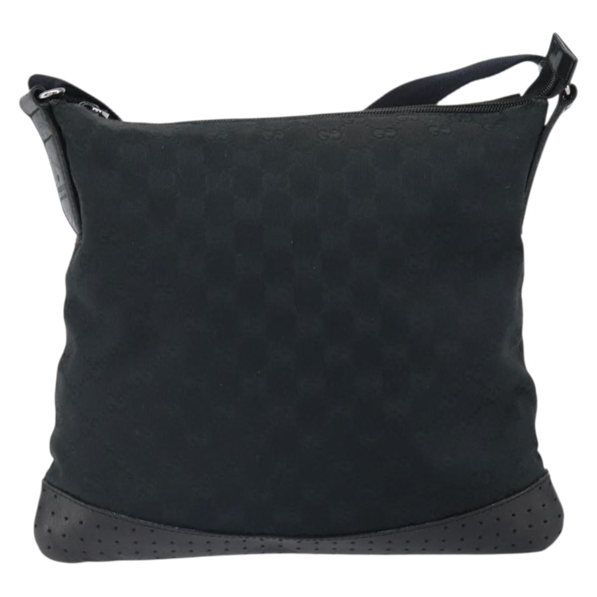 Gucci Zip Messenger Gg Canvas With Perforated Leather Black Canvas Shoulder Bag Bag (Pre-Owned)