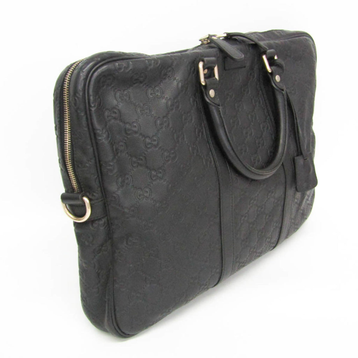 Gucci Convertible Guccissima Leather Black Leather Briefcase Bag (Pre-Owned)