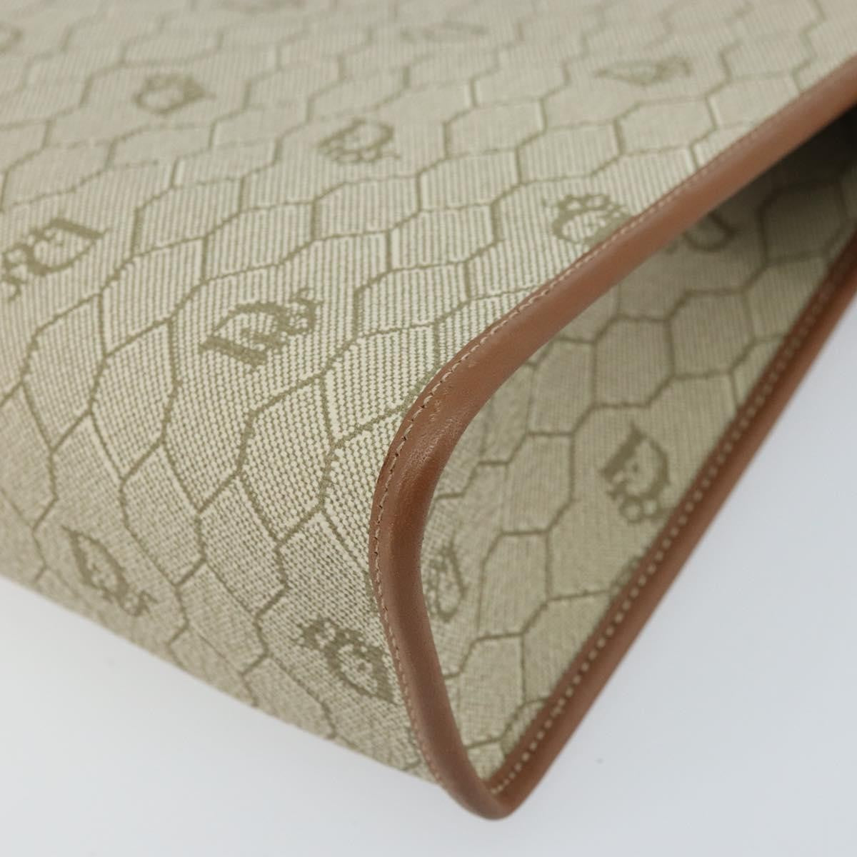 Christian Dior Vintage Honeycomb Zip Canvas And Leather Beige Canvas Clutche & Pouche Bag (Pre-Owned)