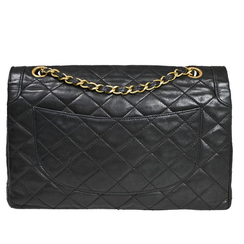 Chanel Double Flap Black Pony-Style Calfskin Shoulder Bag (Pre-Owned)