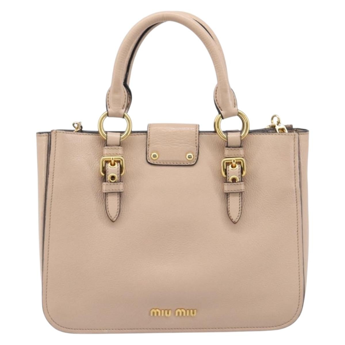 Miu Miu Madras Convertible Lock Leather Pink Leather Tote Bag Bag (Pre-Owned)