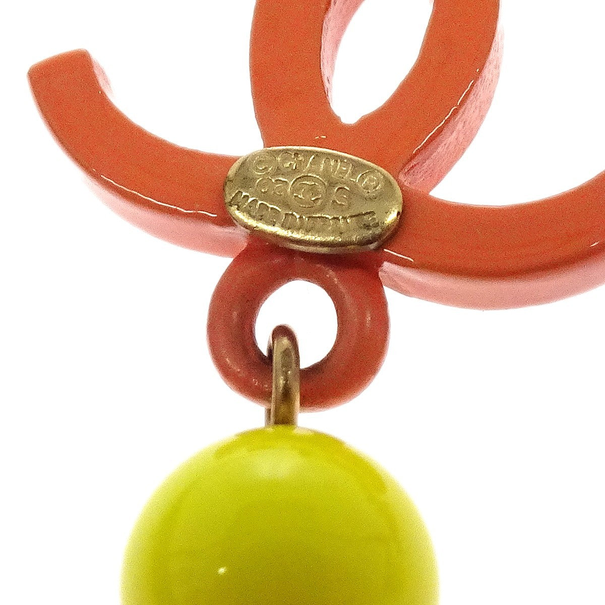 Chanel Cc Drop Metal With Beads Orange Gold_Plated Earrings Jewelry (Pre-Owned)