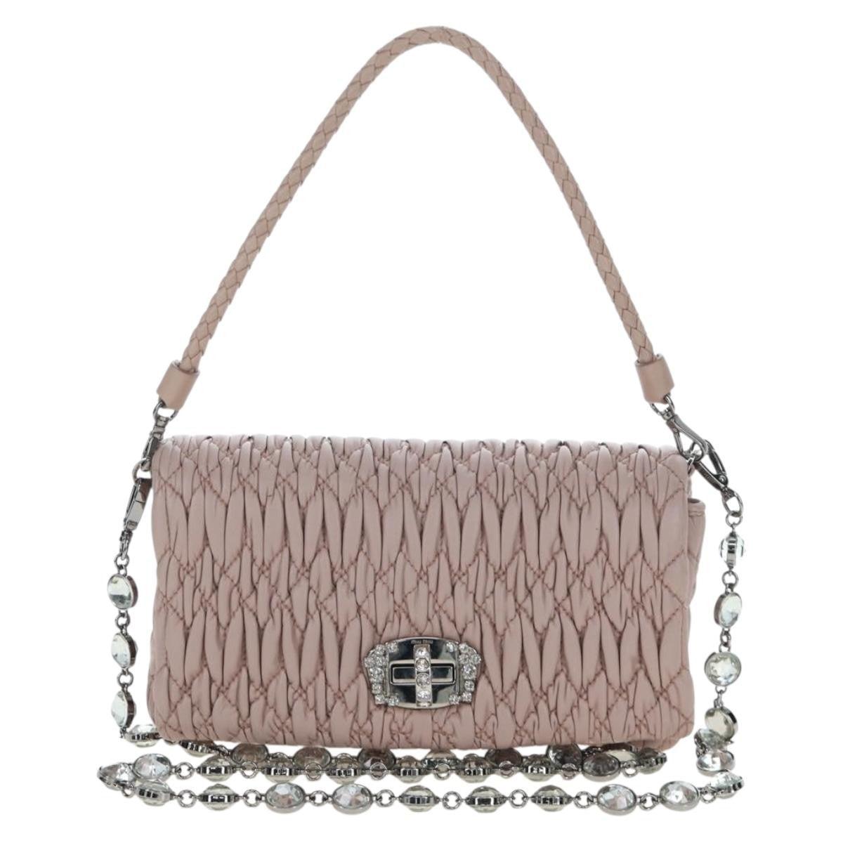 Miu Miu Crystal Clutch Matelasse Leather Pink Leather Clutche & Pouche Bag (Pre-Owned)