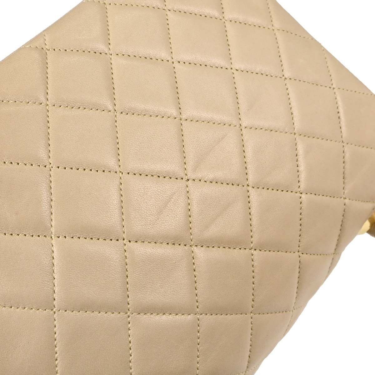 Chanel Cc Top Handle Flap Quilted Lambskin Beige Leather Handbag (Pre-Owned)