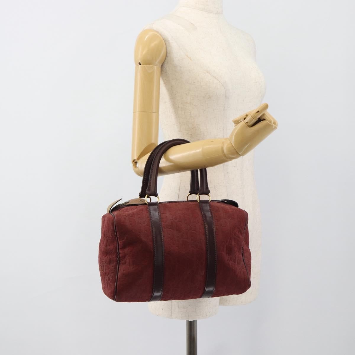Christian Dior Boston Embossed Patent Burgundy Suede Handbag (Pre-Owned)