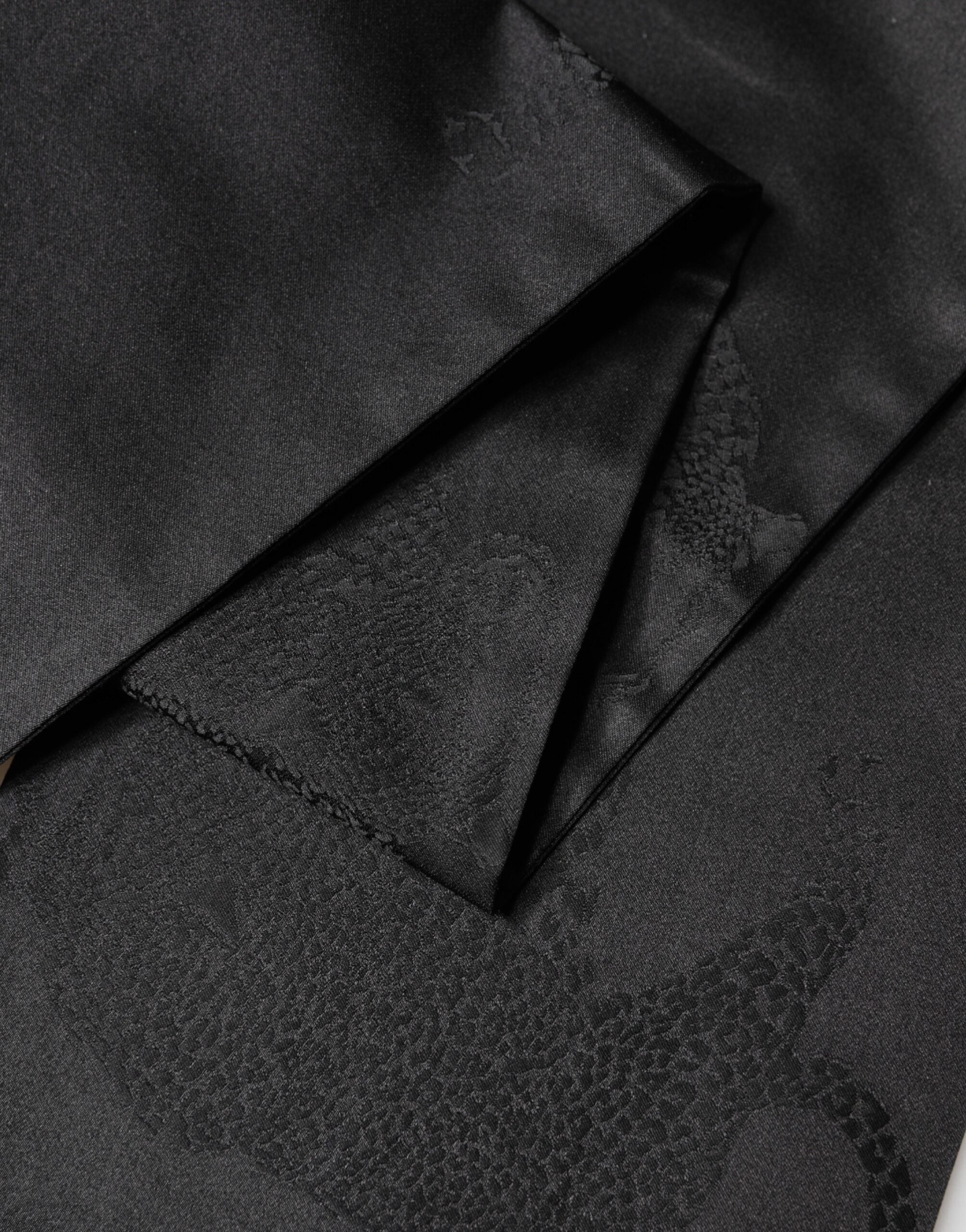 Dolce & Gabbana Black Satin Silk Fringes Neck Foulard Men's Scarf