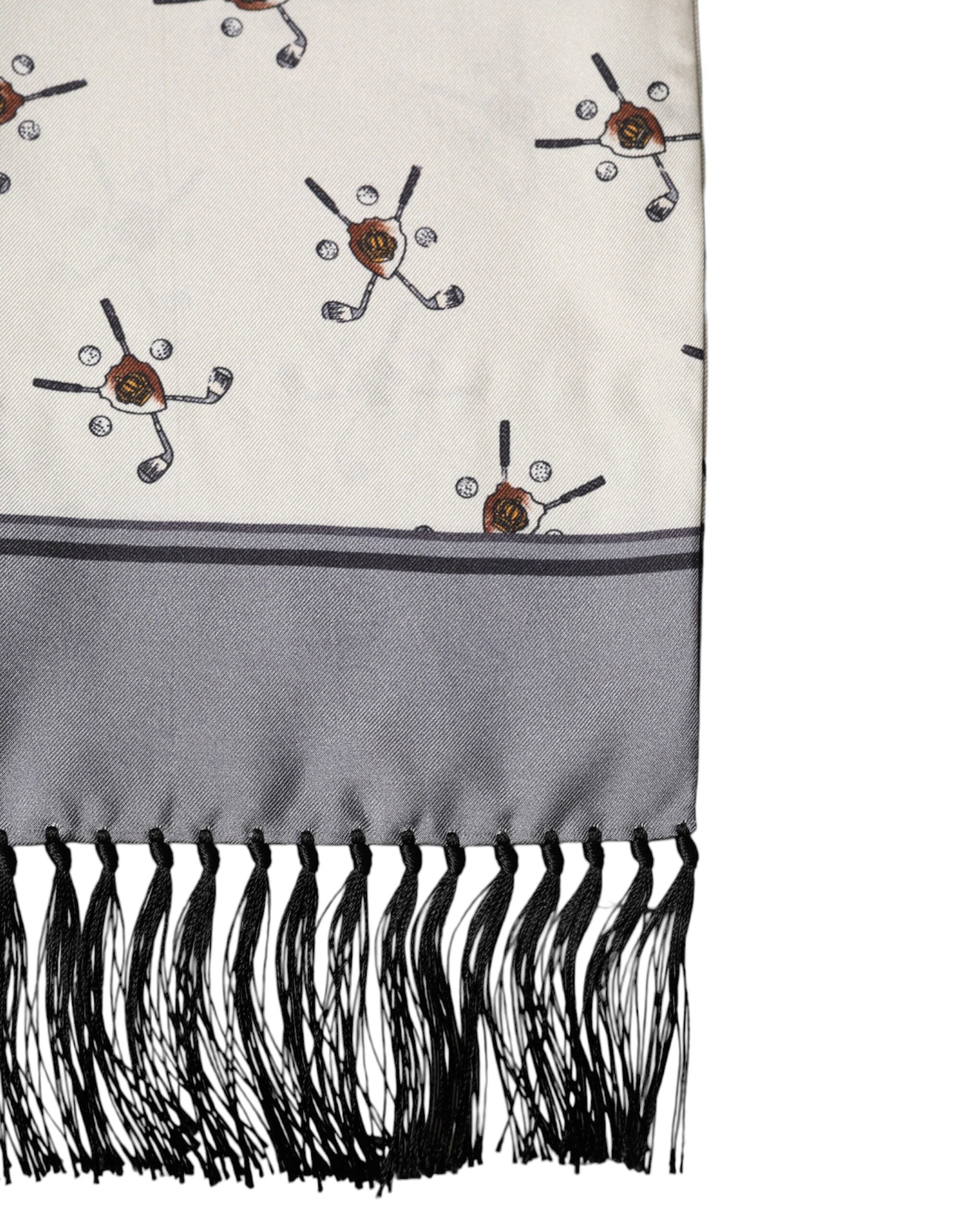 Dolce & Gabbana White Printed Fringes Wrap Foulard Men 183cm x 33cm Men's Scarf (Pre-Owned)