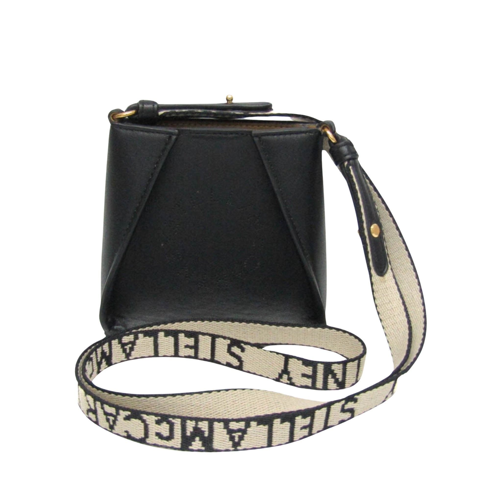 Stella Mccartney Stella Logo Black Leather Shoulder Bag (Pre-Owned)