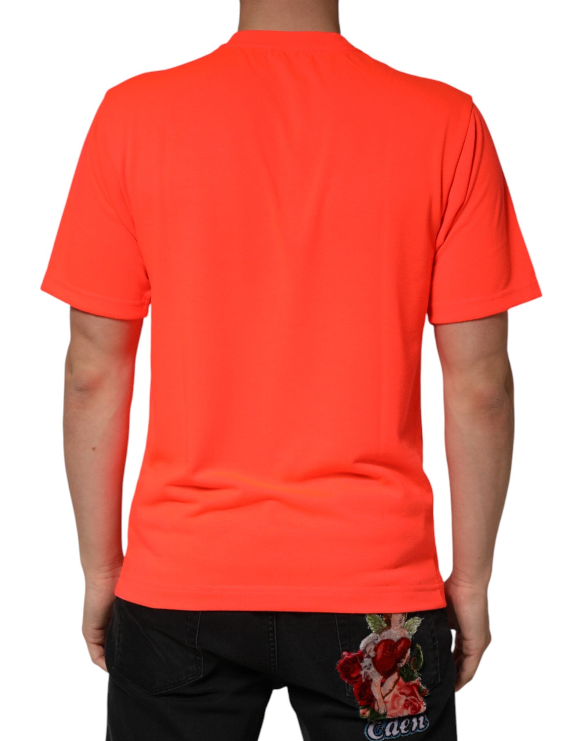 Dolce & Gabbana Neon Orange Polyester Crew Neck Men Men's T-shirt