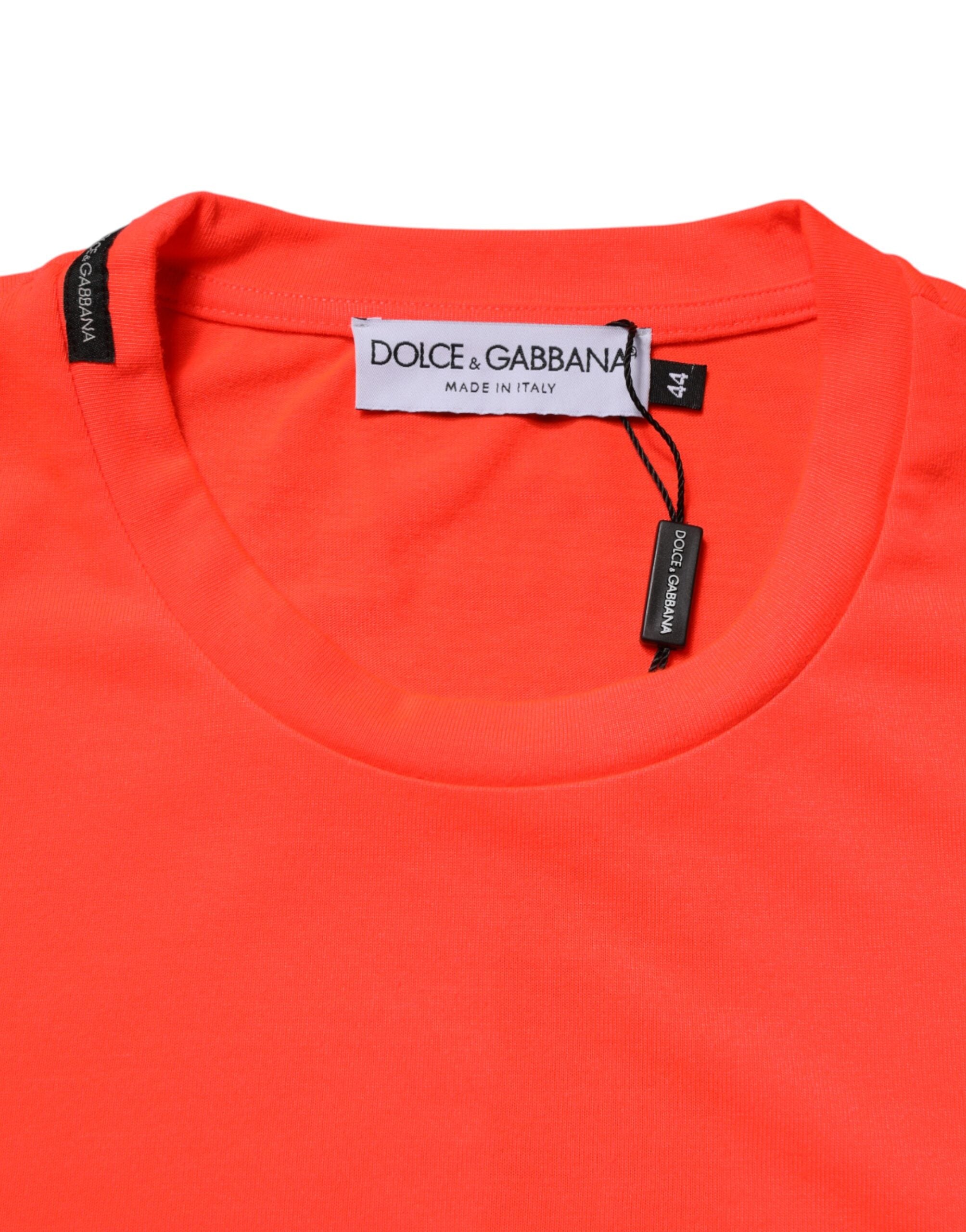 Dolce & Gabbana Neon Orange Polyester Crew Neck Men Men's T-shirt