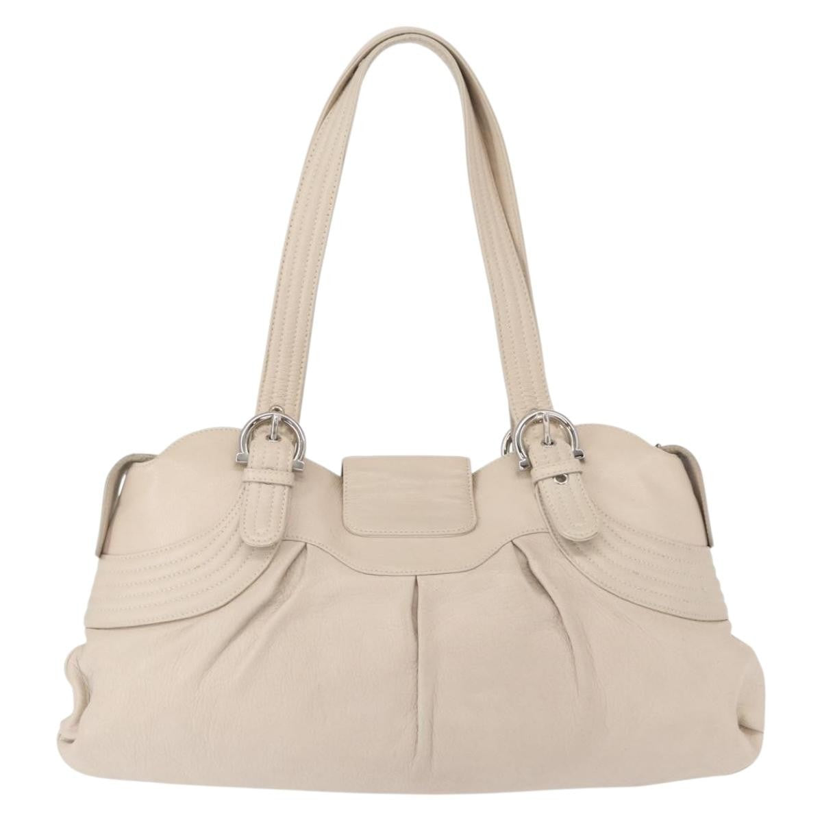Salvatore Ferragamo Gancini Leather Silver Leather Shoulder Bag Bag (Pre-Owned)