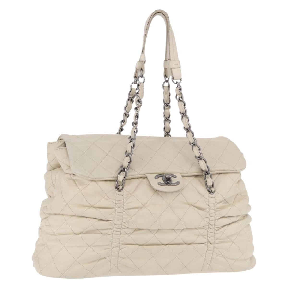 Chanel Sharpei Frame Quilted Leather Beige Leather Tote Bag Bag (Pre-Owned)