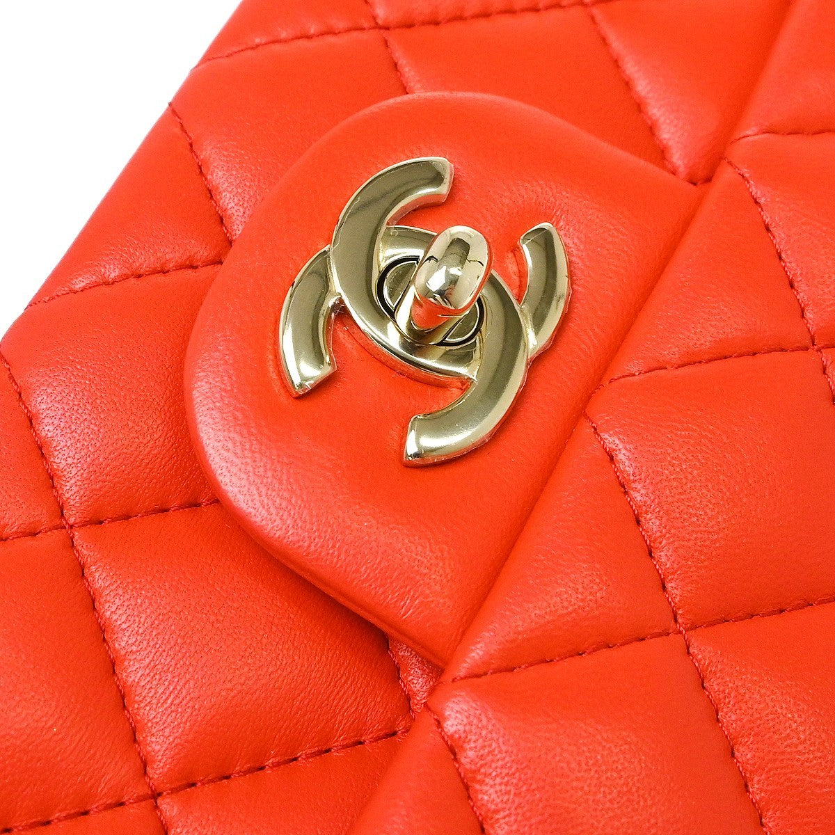 Chanel Classic Single Flap Quilted Lambskin Orange Leather Shoulder Bag Bag (Pre-Owned)