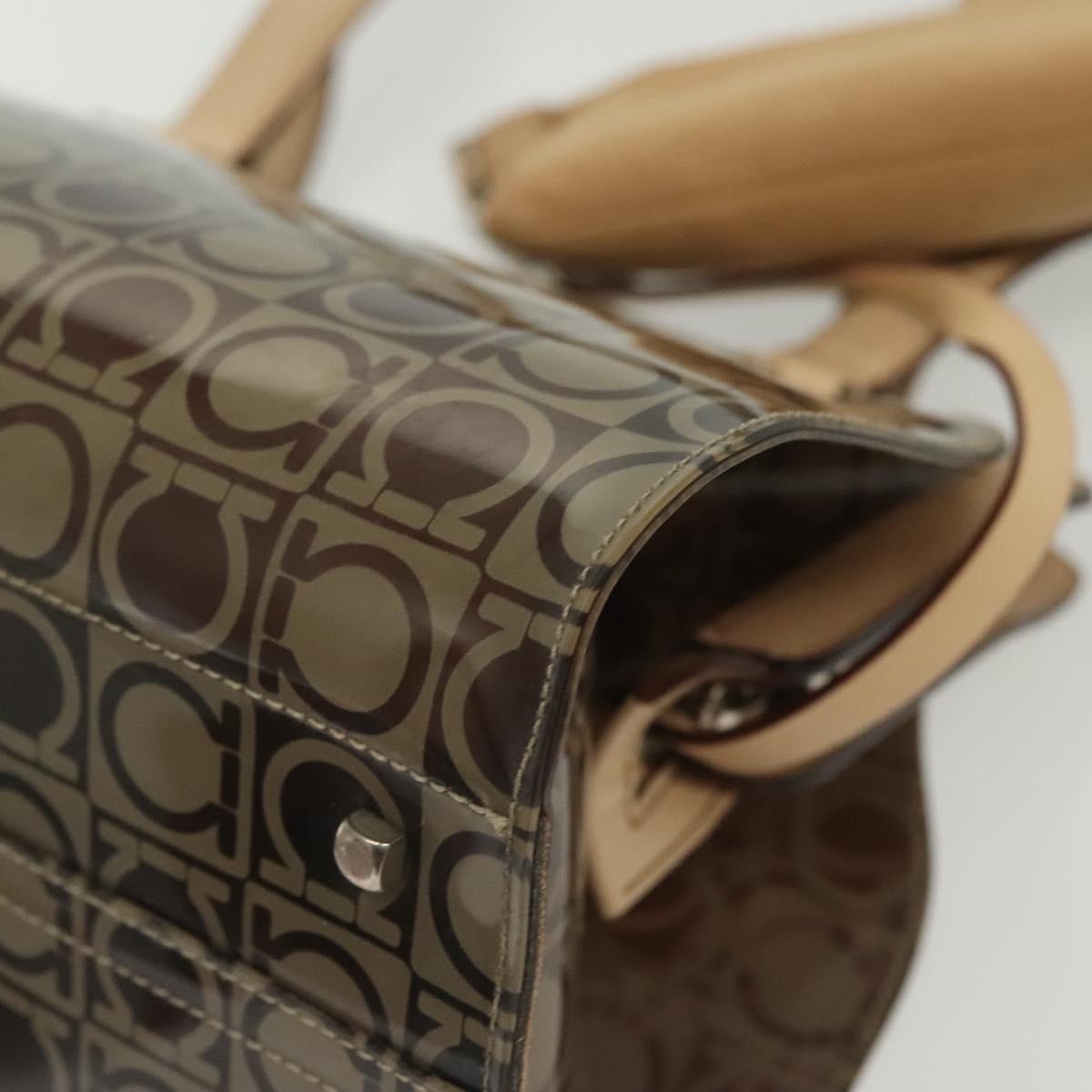 Salvatore Ferragamo Gancini Tote Vinyl Brown Plastic Tote Bag Bag (Pre-Owned)