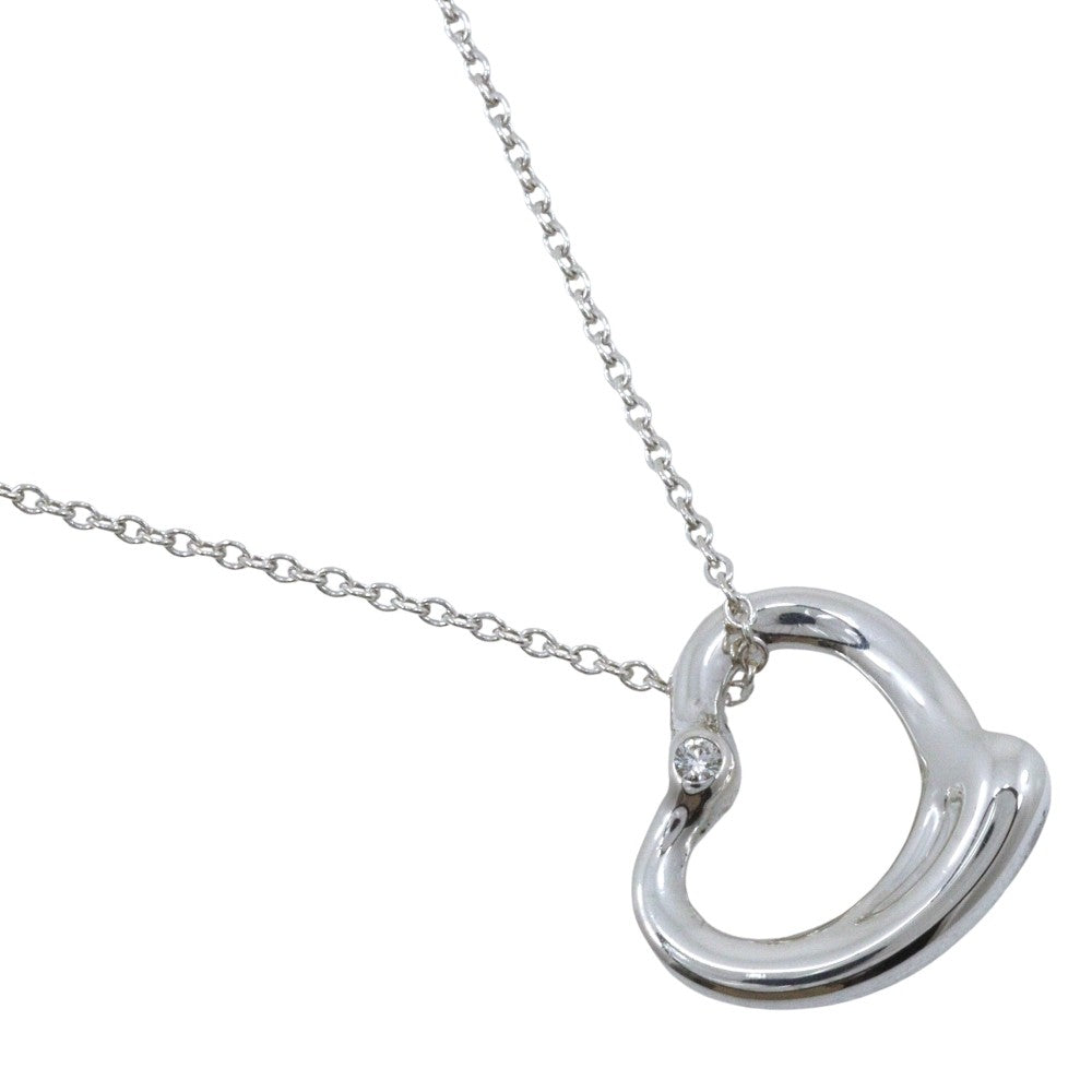 Tiffany & Co. Elsa Peretti Open Heart Pendant Sterling Silver With Diamond Silver Silver Necklace Jewelry (Pre-Owned)