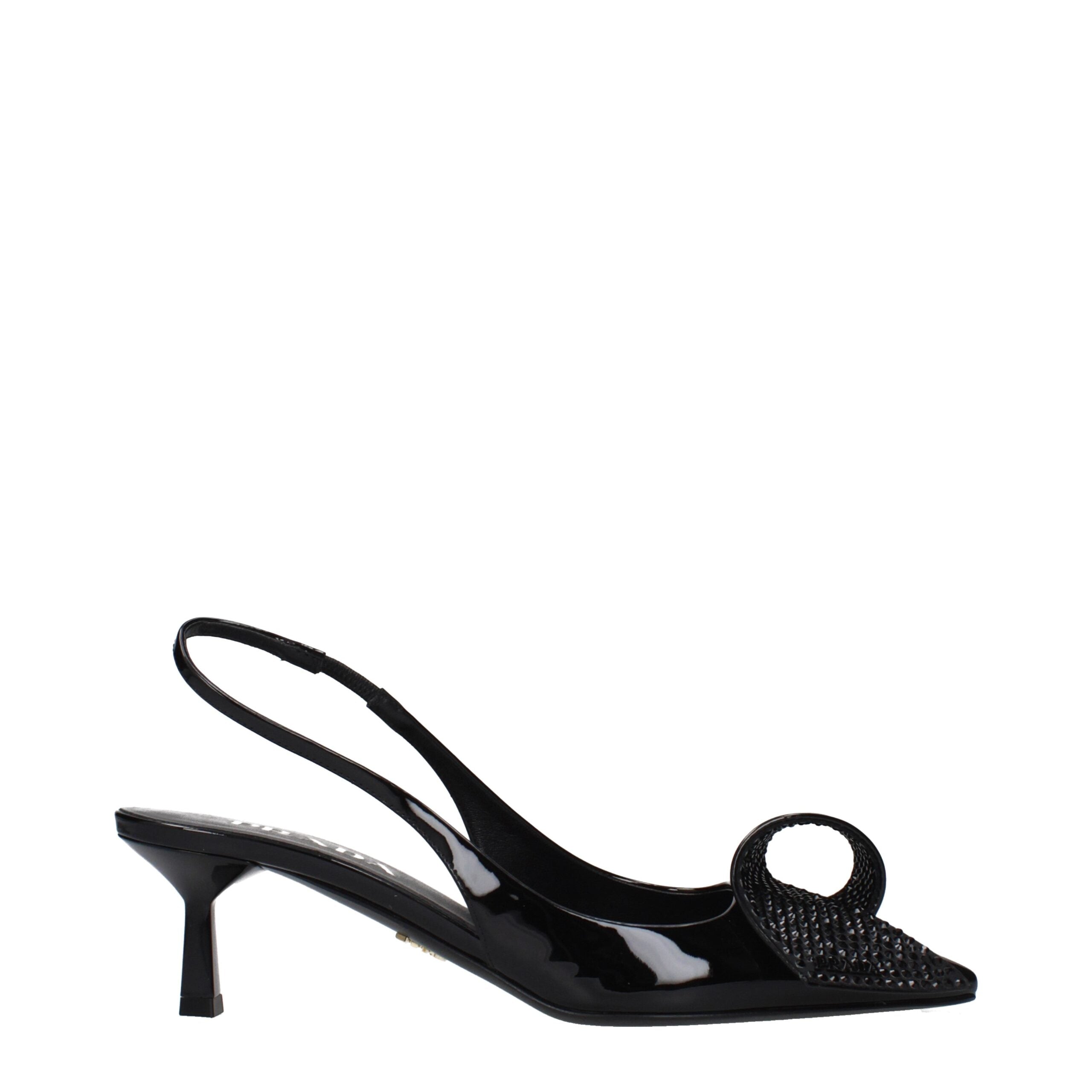 Prada Black Leather Stiletto Heel Women's Sandals