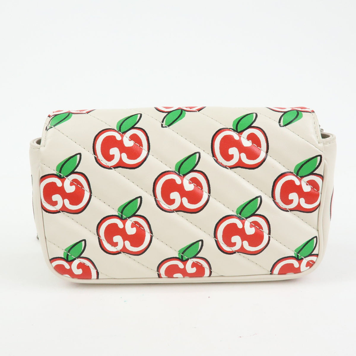 Gucci Gg Marmont Flap Printed Diagonal Quilted Leather White Leather Handbag (Pre-Owned)