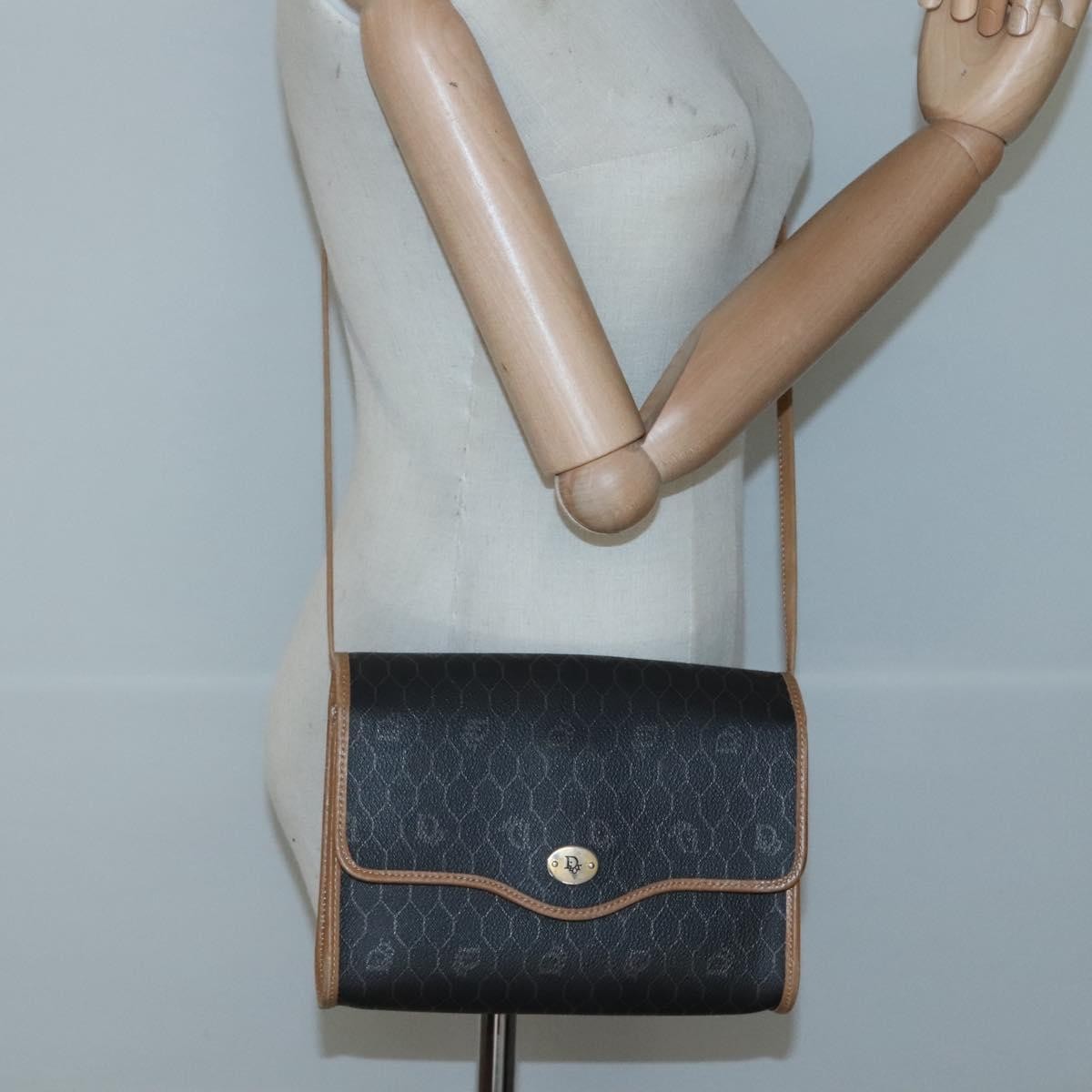 Christian Dior Vintage Honeycomb Flap Coated Canvas Black Canvas Shoulder Bag Bag (Pre-Owned)